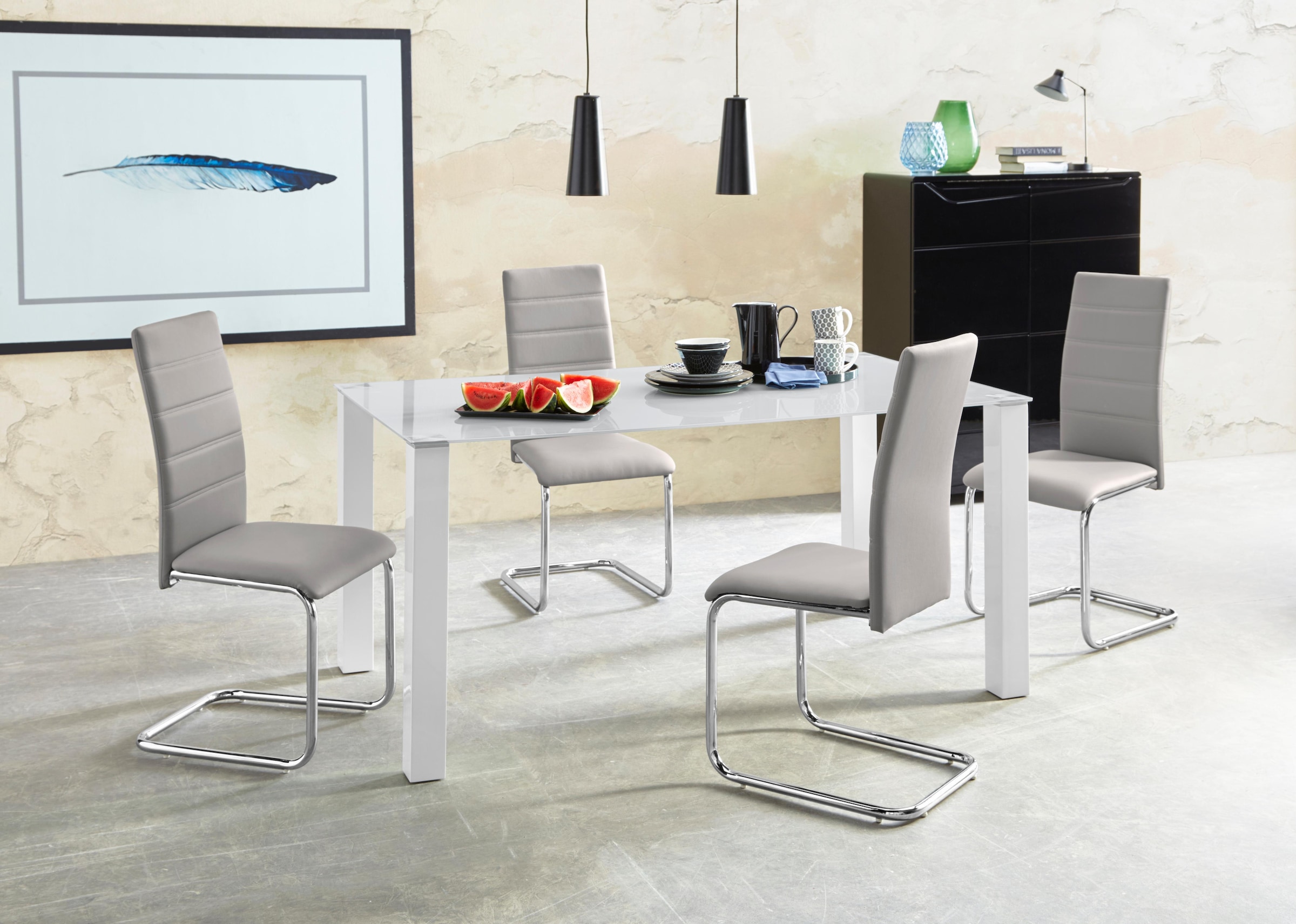 INOSIGN Essgruppe "Normadora" Set, 5 Stk. tlg. mit Glastisch, Freischwinger günstig online kaufen