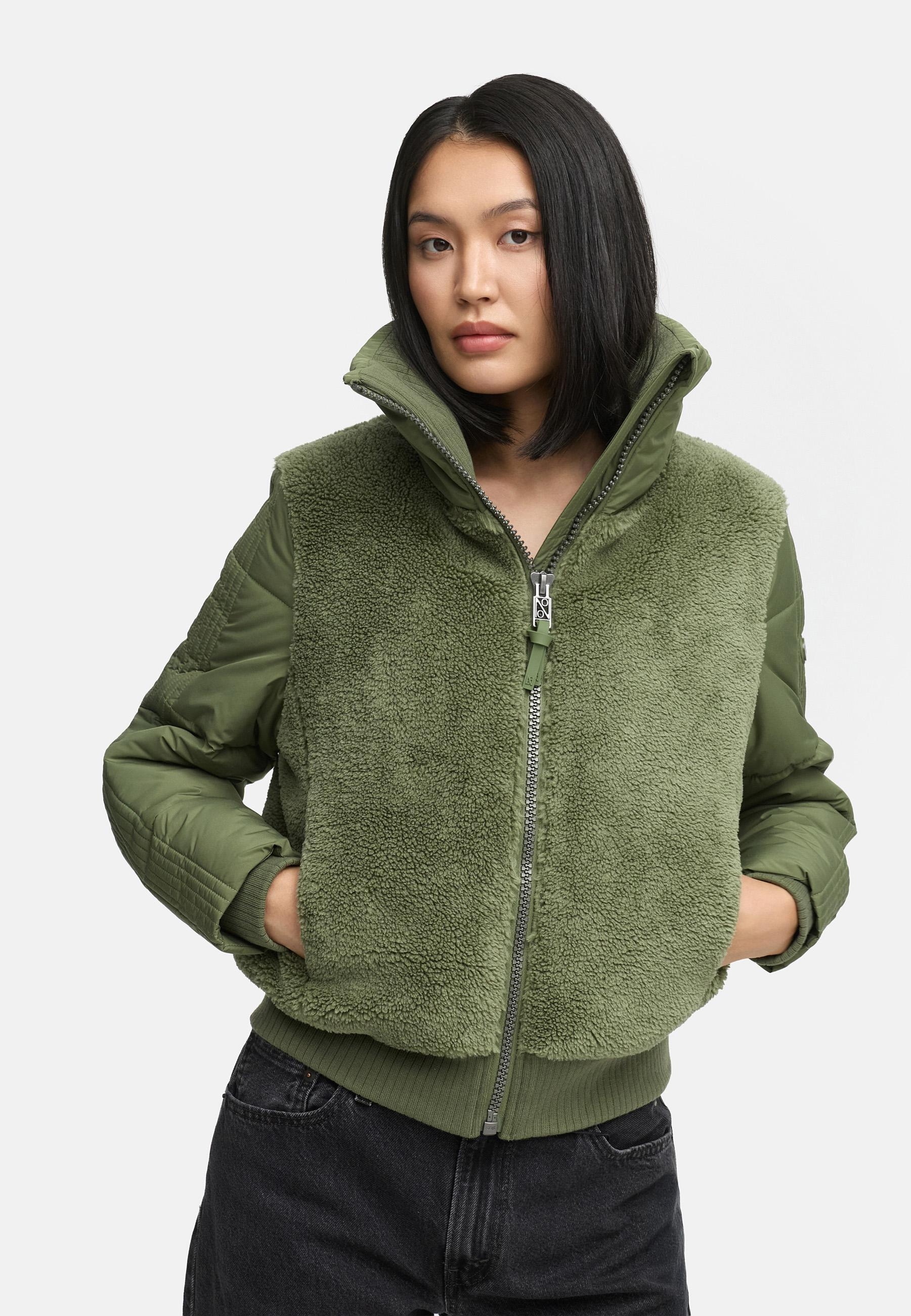 Navahoo Plüschjacke »Teddyzone 14«, ohne Kapuze, Teddy-Fleece Jacke mit hohem Kragen