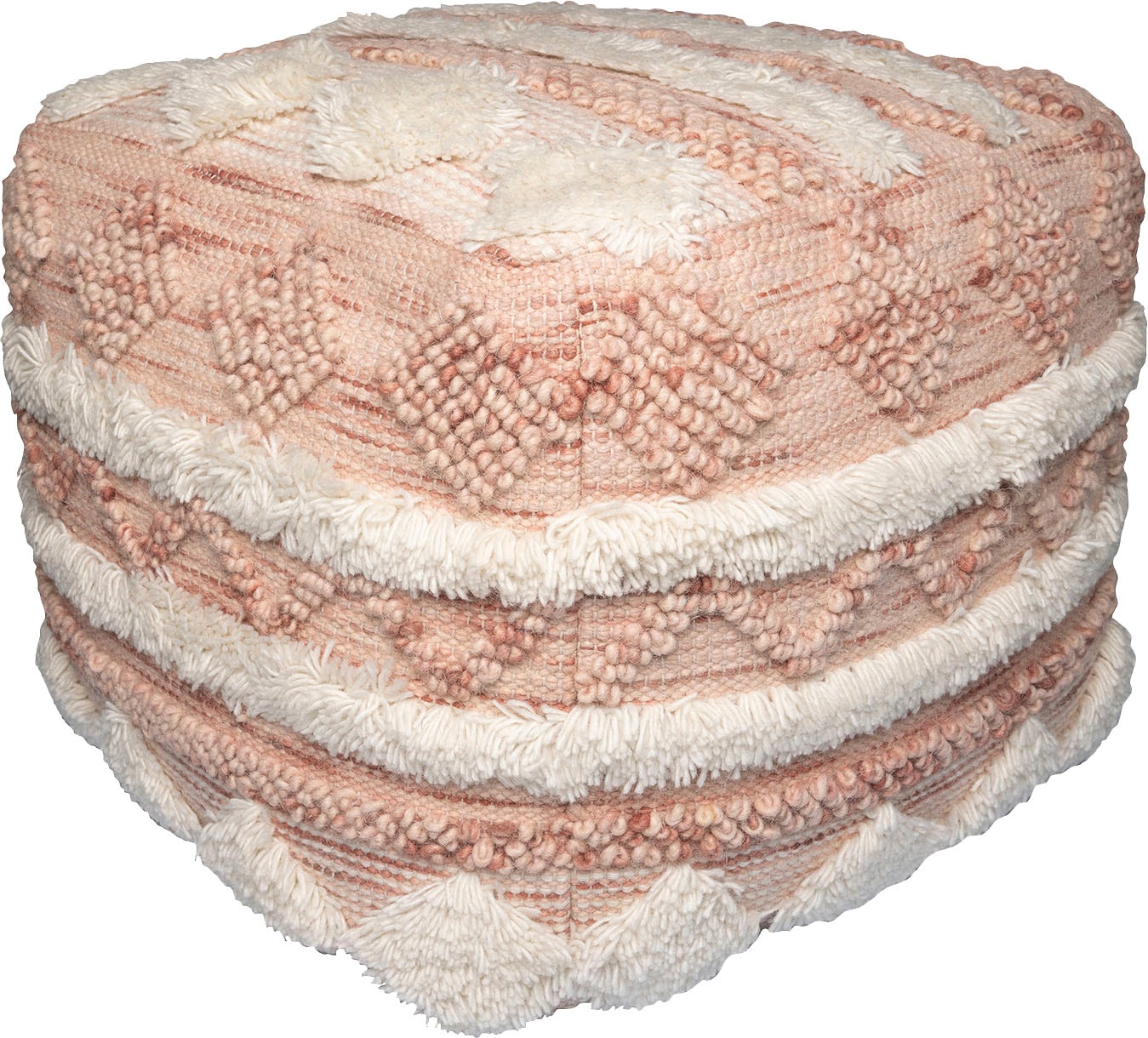 Kayoom Pouf "Bohist 225 50cm x 50cm, Strukturen mit Fransen und Quasten", (1 St.), handgefertigt, Unikat, sehr gut kombi