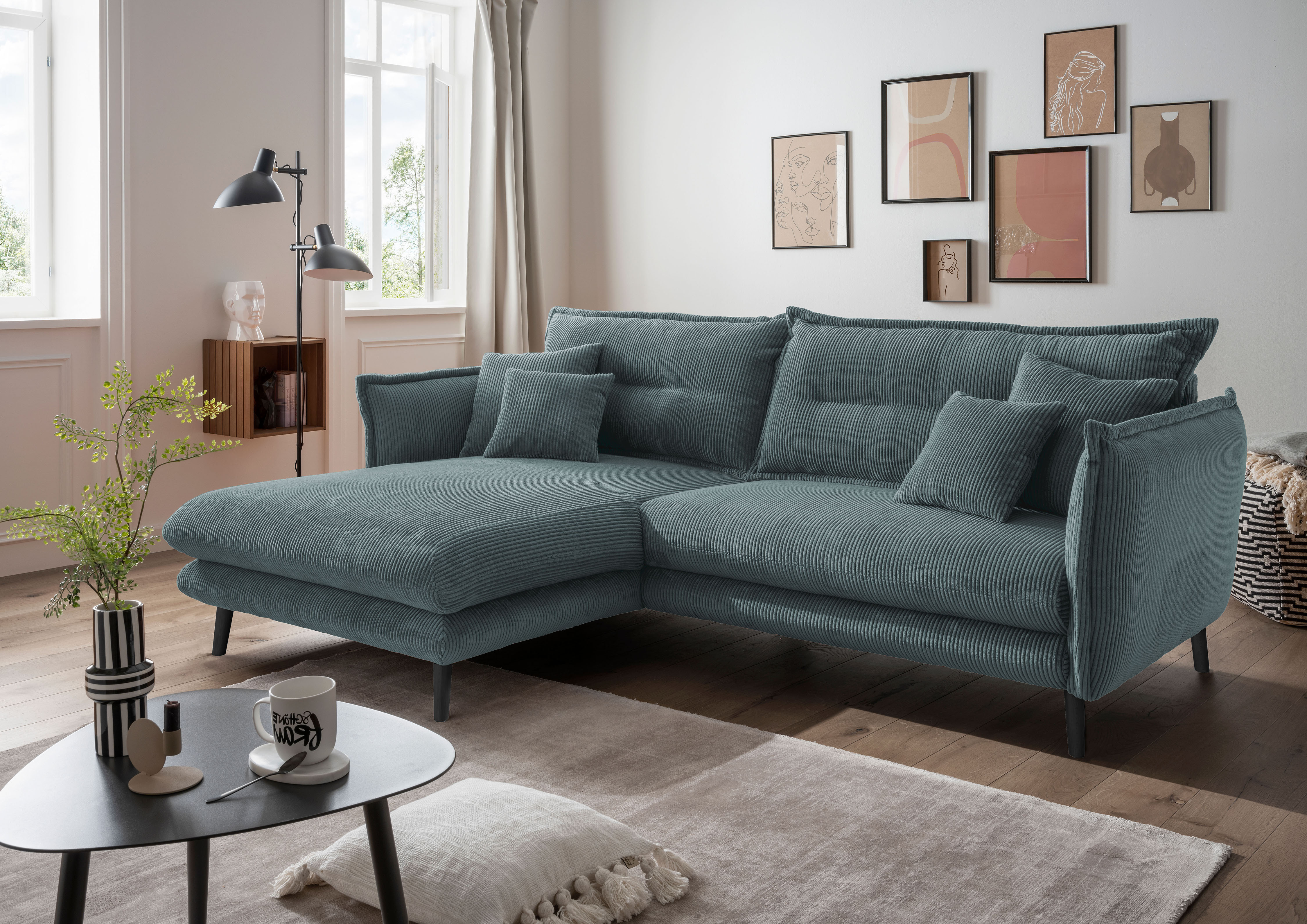 Home affaire Ecksofa "Levke, 255 x 180 cm, modern und bequem" Cord, L-Form, inkl. Rücken- und Zierkissen