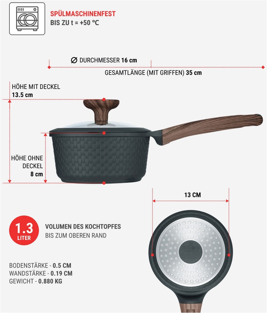 RESTO Kitchenware Kasserolle »Ran, Kochtopf antihaftbeschichtet und spülmaschinenfest«, Aluminiumguss, (2 tlg.), Geeignet für alle Herdarten, auch Induktion, im Geschenkkarton