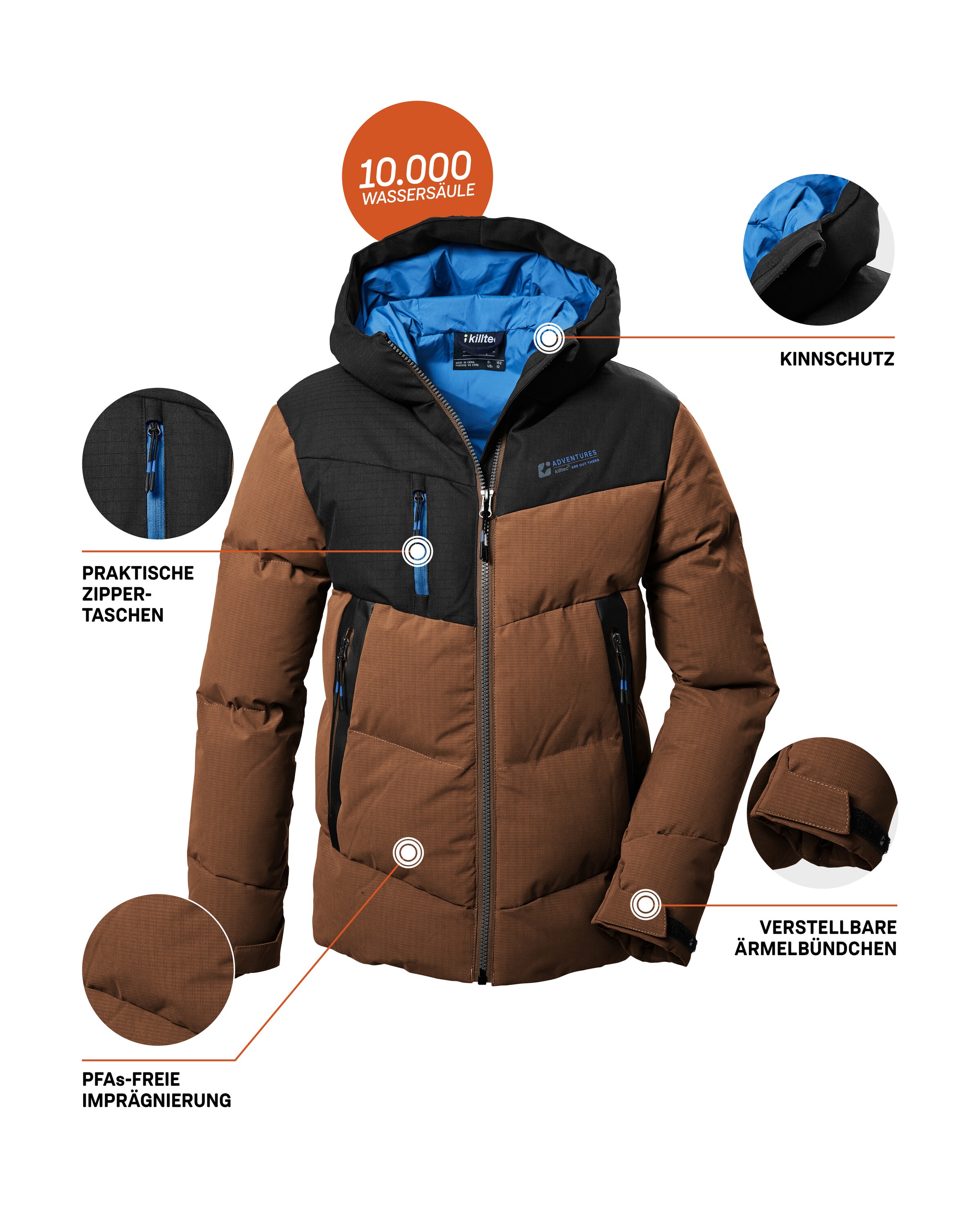 Killtec Steppjacke »KOW 376 BYS QLTD JCKT«, Wasserabweisende Jacke mit Kapuze, Kinnschutz und Colourblock-Design