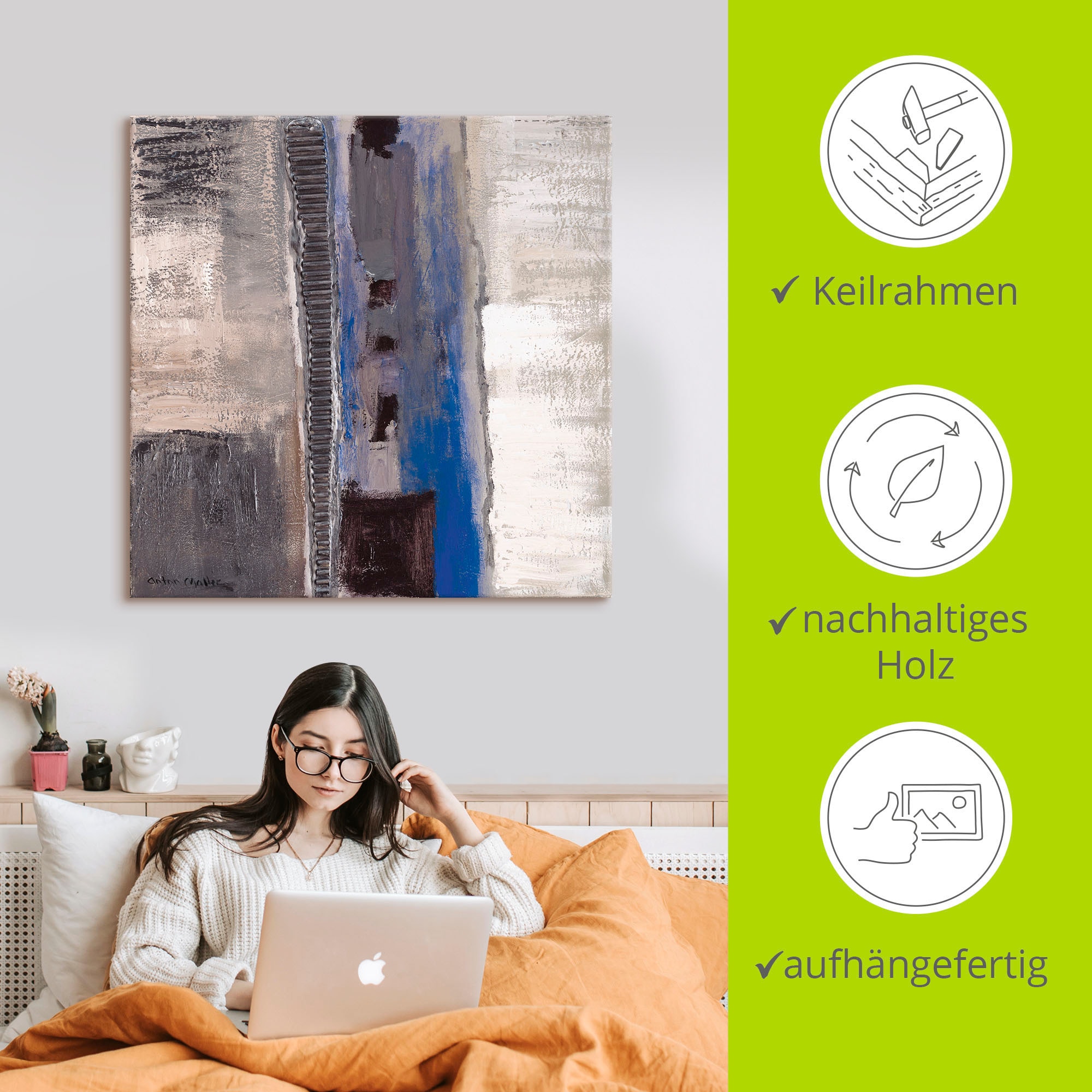 Artland Wandbild »Blau-silber Abstrakt II«, Muster, (1 St.), als Leinwandbild, Poster in verschied. Größen