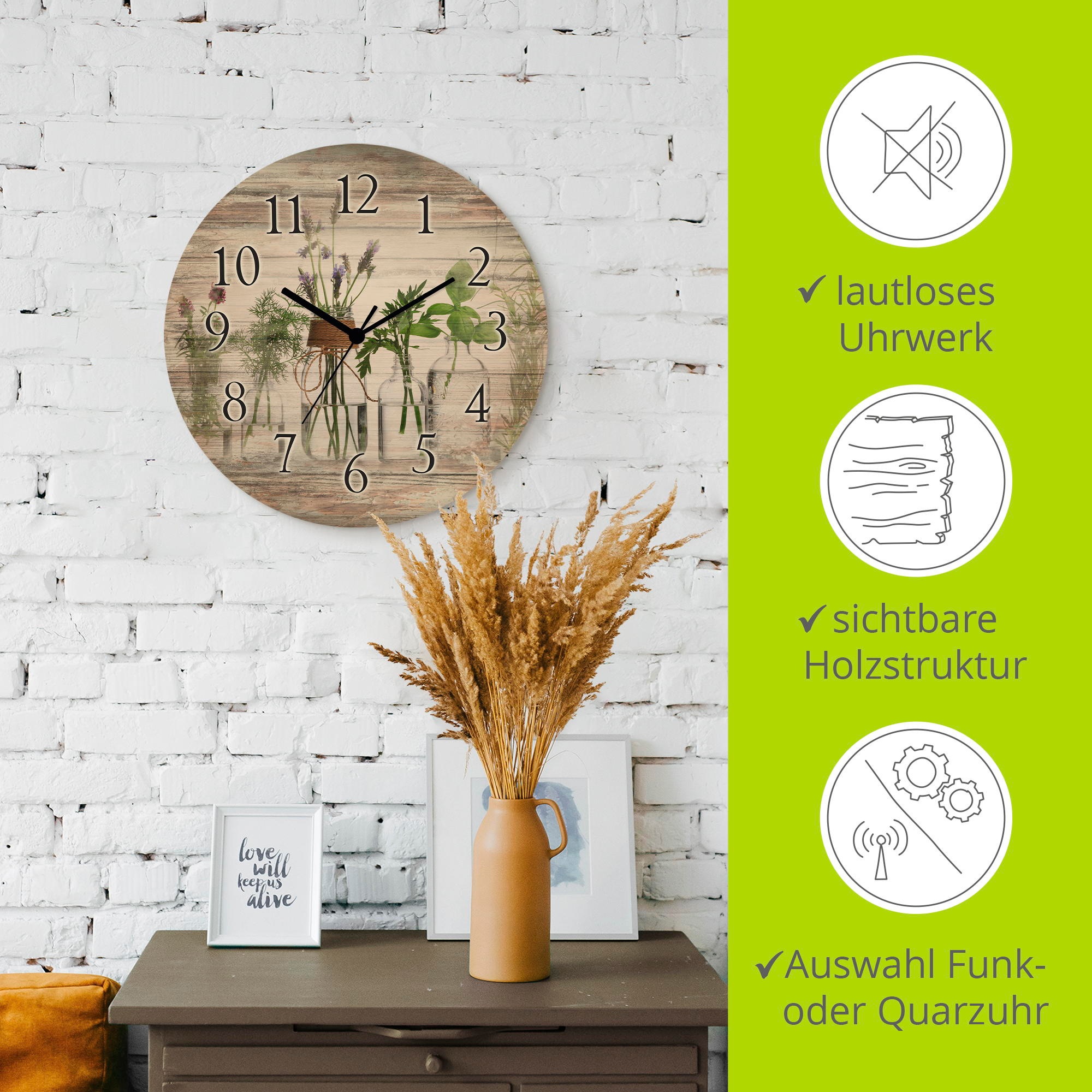 Artland Wanduhr "Öle mit Kräutern" wahlweise mit Quarz- oder Funkuhrwerk, l günstig online kaufen