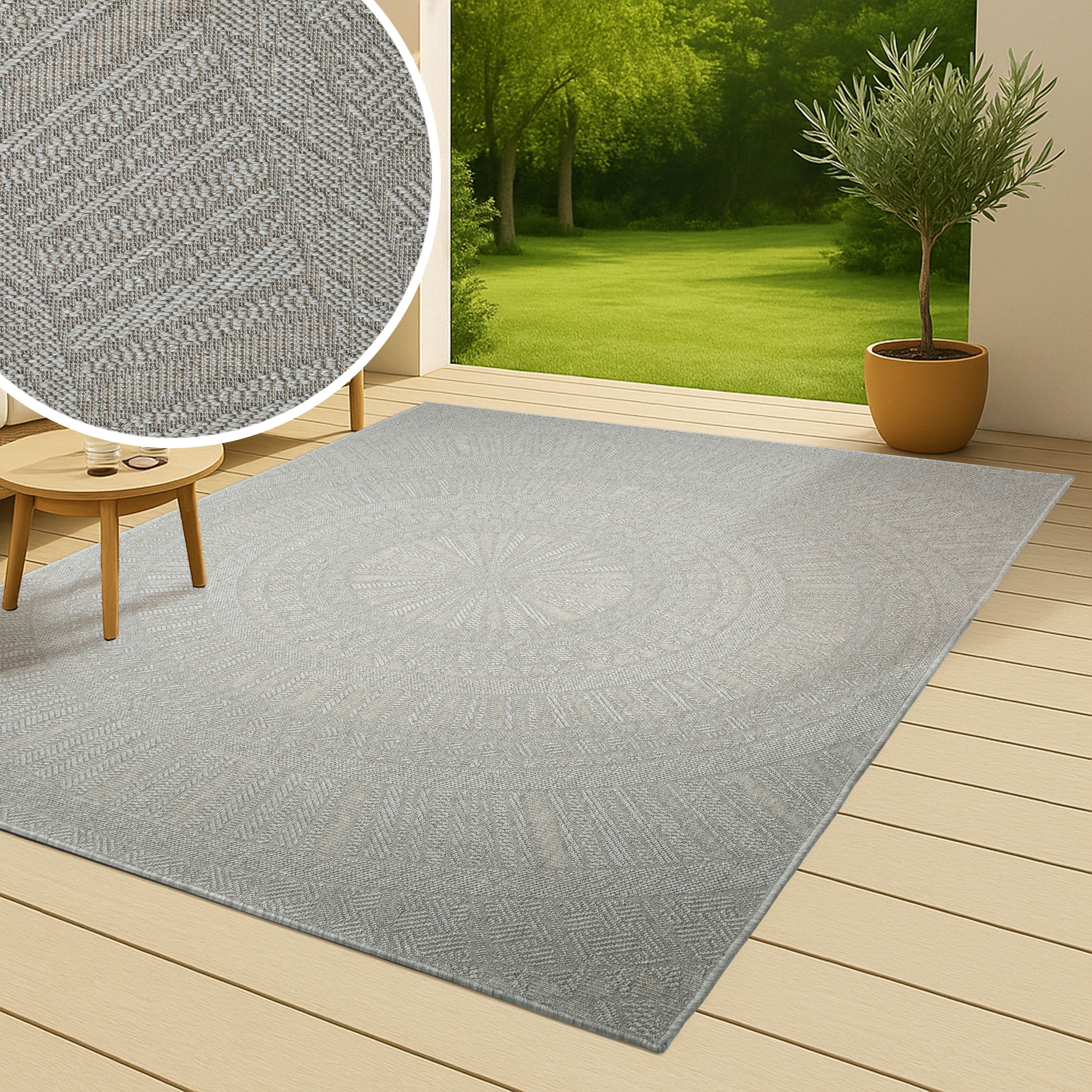 Bruno Banani Teppich »Solan, ethnisch, boho-inspiriert« rechteckig 5 mm Höhe Mandala, Kreise, In- und Outdoor geeignet, Camping, Balkon