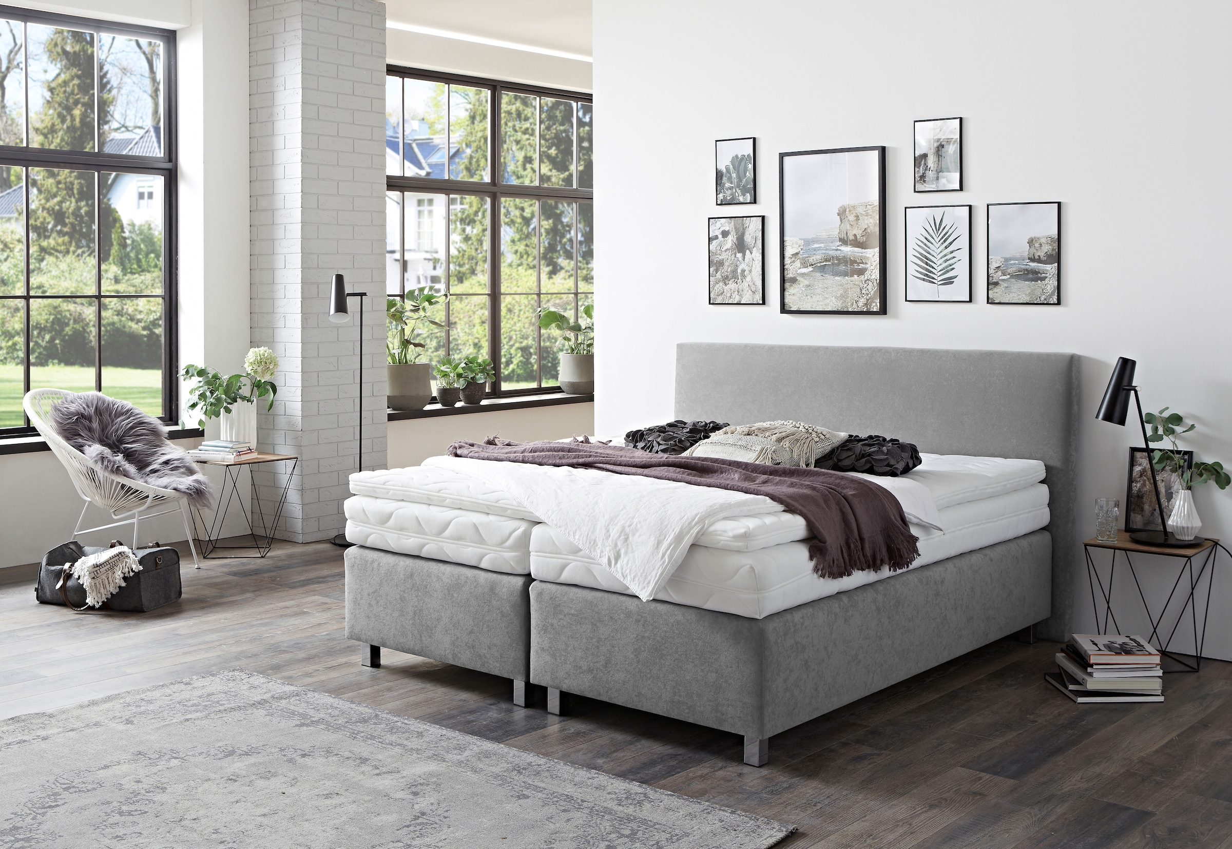 Westfalia Schlafkomfort Boxspringbett »Florenz in den Breiten 160x200, 180x200cm & 200x200cm« Verchromte Metallfüße, die die Kopfteilform aufgreifen