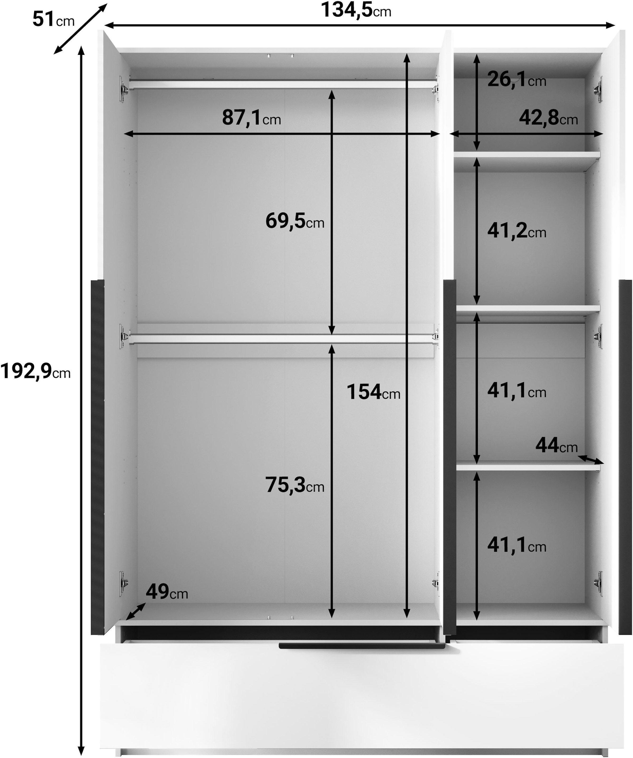 Home affaire Kleiderschrank »Spirit Kleiderschrank mit Spiegel, Schublade und 2 Kleiderstangen« Mit schwarzen Metallgriffen – viel Stauraum und flexible Aufteilung