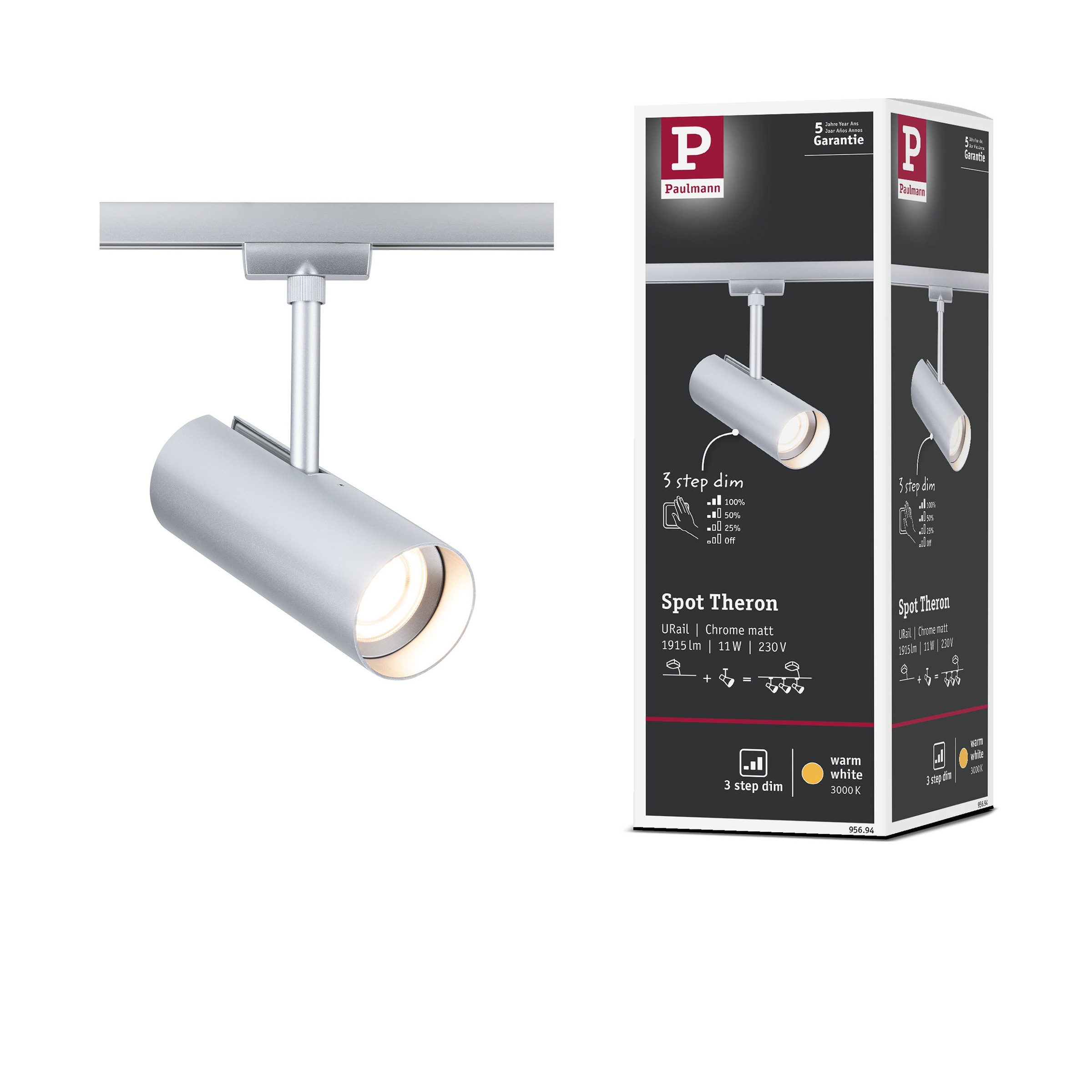 Paulmann Schienensystem-Leuchten »Theron 1020lm 11W 3000K dimmbar 230V« LED-Modul 1 Stk. Warmweiß 3-Step-Dim