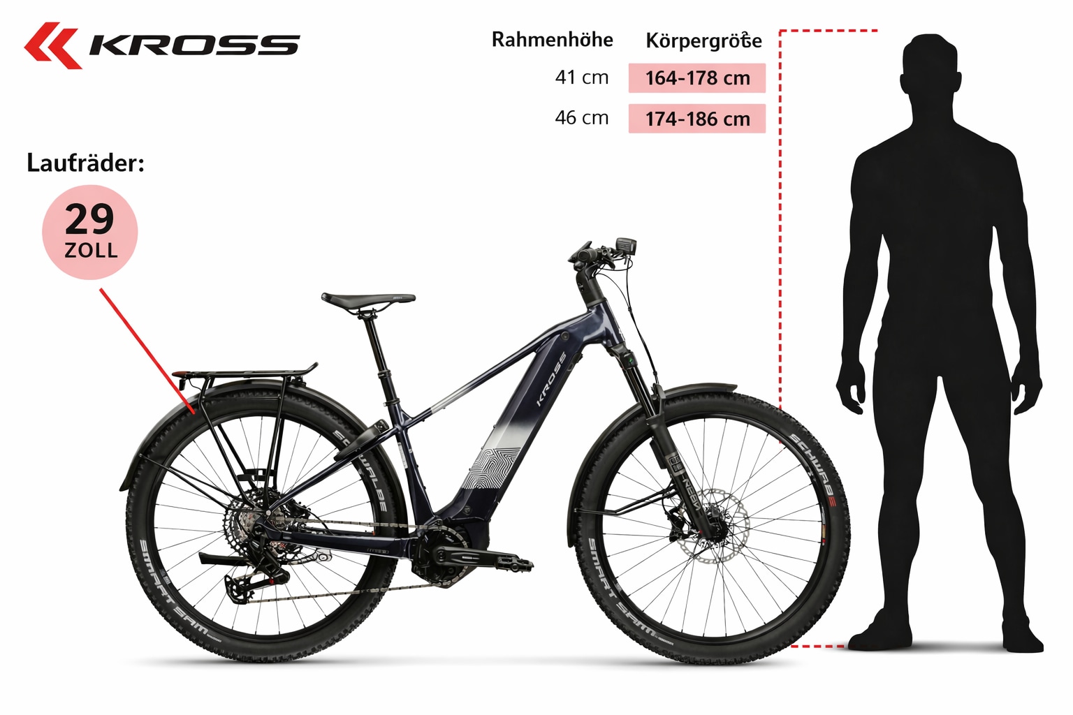 Kross »Influx Hybrid 6.0 21,3Ah / 800 Wh 29 Zoll schwarz 12 Gänge 2026« 12 Gang SRAM S1000 EAGLE AXS Schaltwerk Kettenschaltung Mittelmotor 250 W BOSCH PERFORMANCE LINE CX 36 V/250 W, Mittelmotor