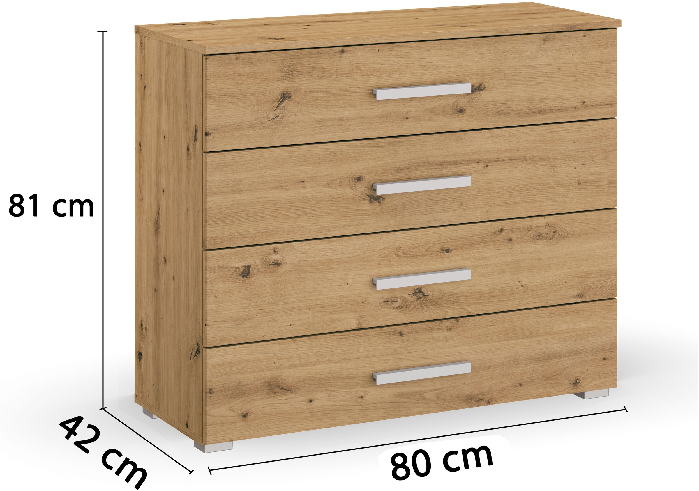 rauch Schubkastenkommode »Sideboard Kommode Schubkastenkommode KOLUNA mit Dekorfront«, (Breite 80 cm inkl. Soft-Close-Funktion), vier große und geräumige Schubladen mit viel Stauraum MADE IN GERMANY