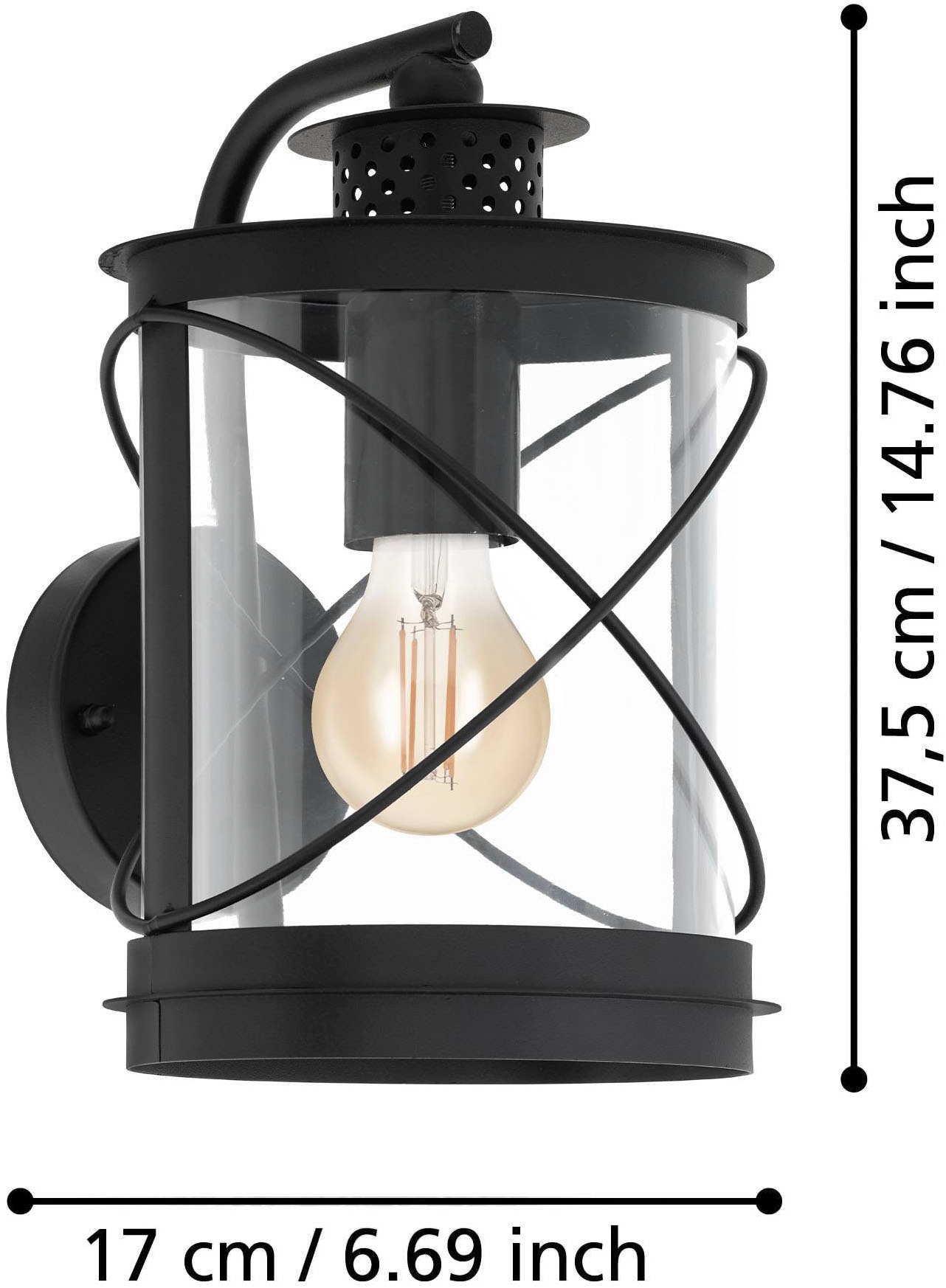 EGLO Wandleuchte »Hilburn Außen-Wandlampe, Außenleuchte, schwarz, E27, IP44, Lampe« E27 1 Stk. Außenleuchte, Wandleuchte aus Stahl und Kunststoff, E27, IP44