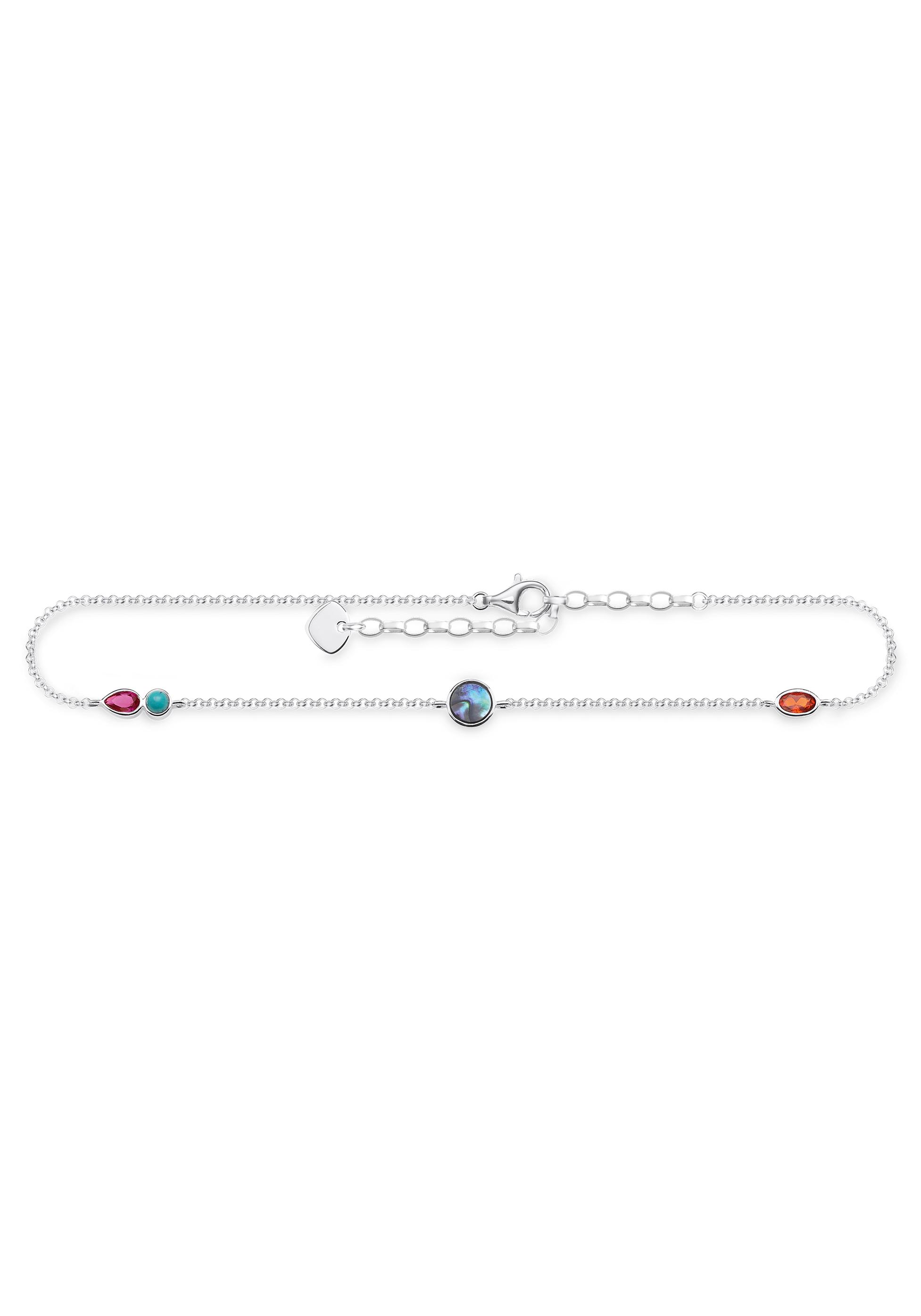 THOMAS SABO Fußkette farbige Steine, AK0005-986-7-L27v, mit Perlmutt, Zirkonia, synth. Korund und imit. Türkis Unisex silberfarben, orange, rot, türkis, grün, orange, rot, türkis Einheitsgröße