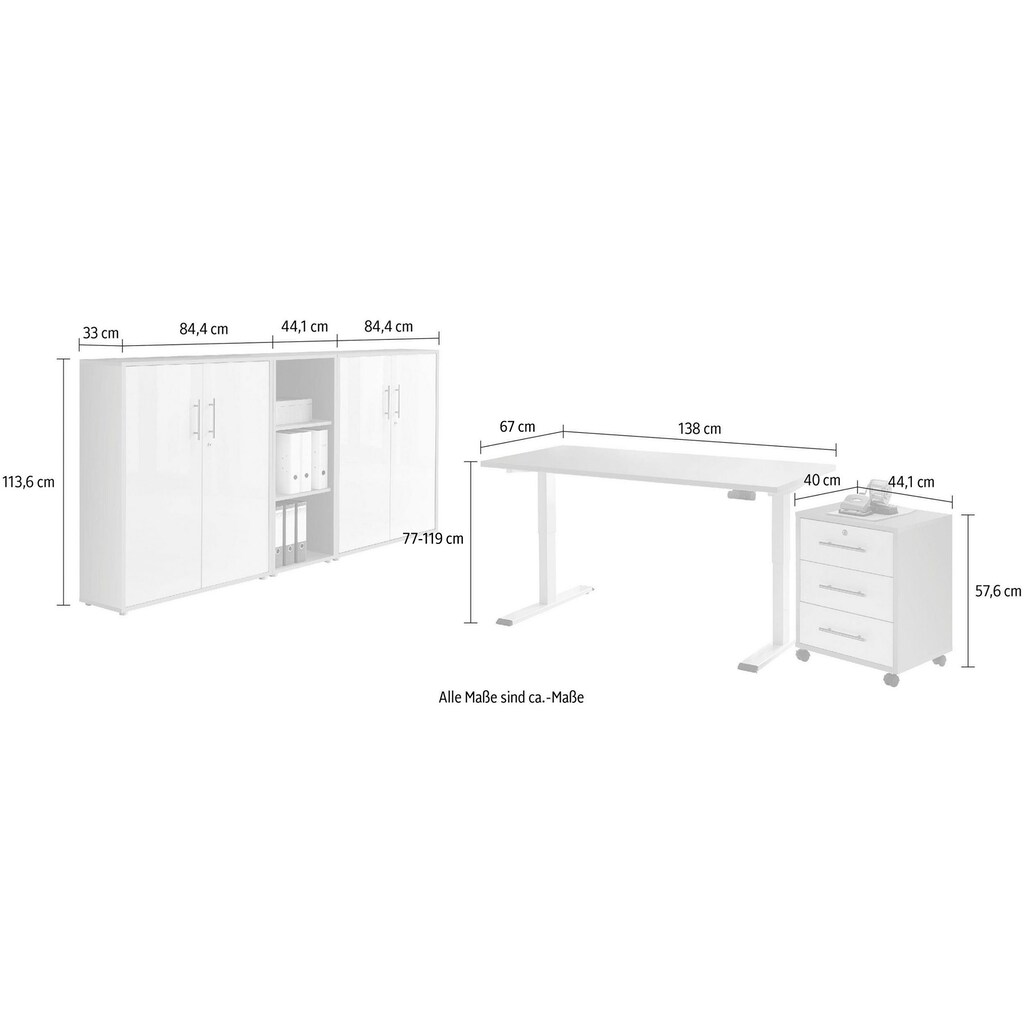 BMG Möbel Büromöbel-Set »Tabor«, (Set, 5 St.), mit elektrisch höhenverstellbarem Schreibtisch