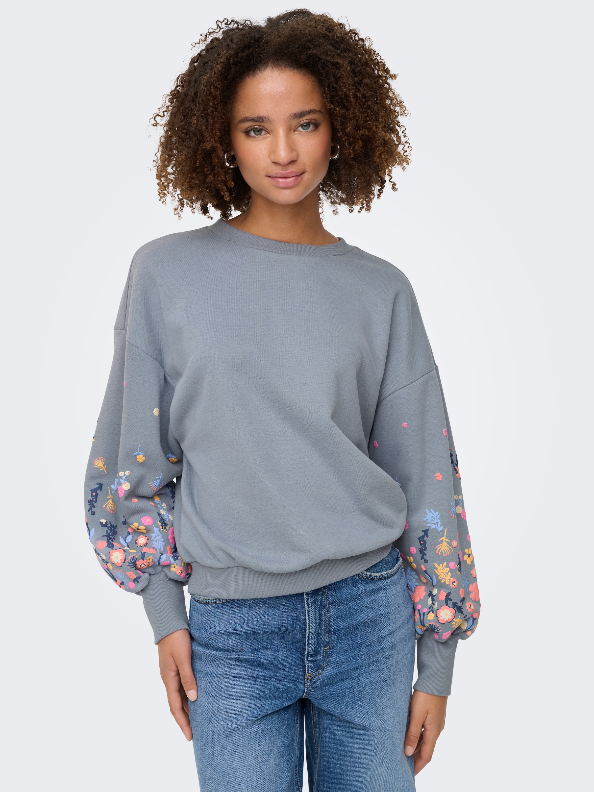 ONLY Sweatshirt "ONLBROOKE L/S O-NECK FLOWER SWT", Baumwollmischung, regula günstig online kaufen