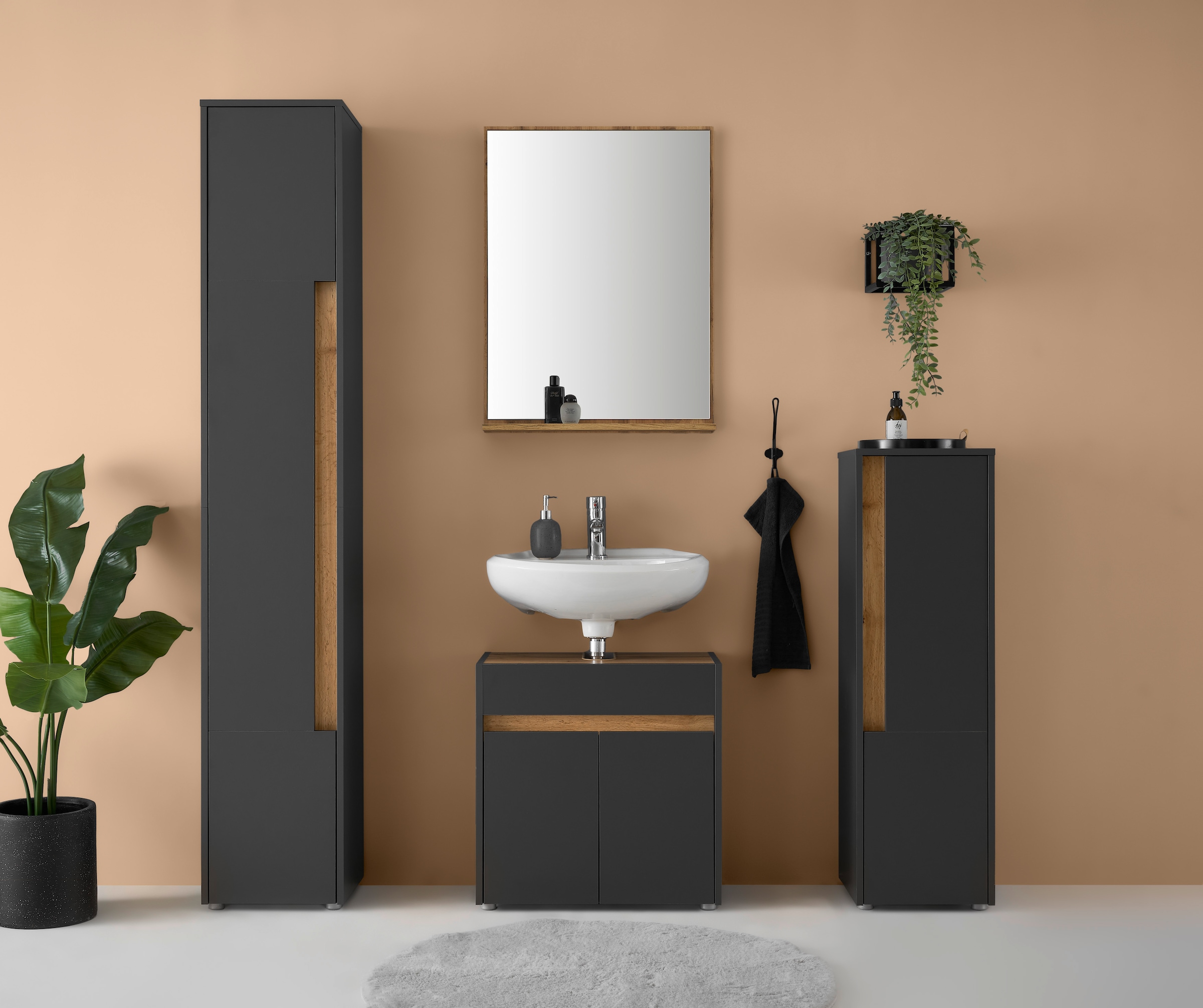 Home affaire "CITY/ GIRON, Bad im zeitlosen Design, 4-teiliges Badezimmer" Set, 4 Stk. tlg.