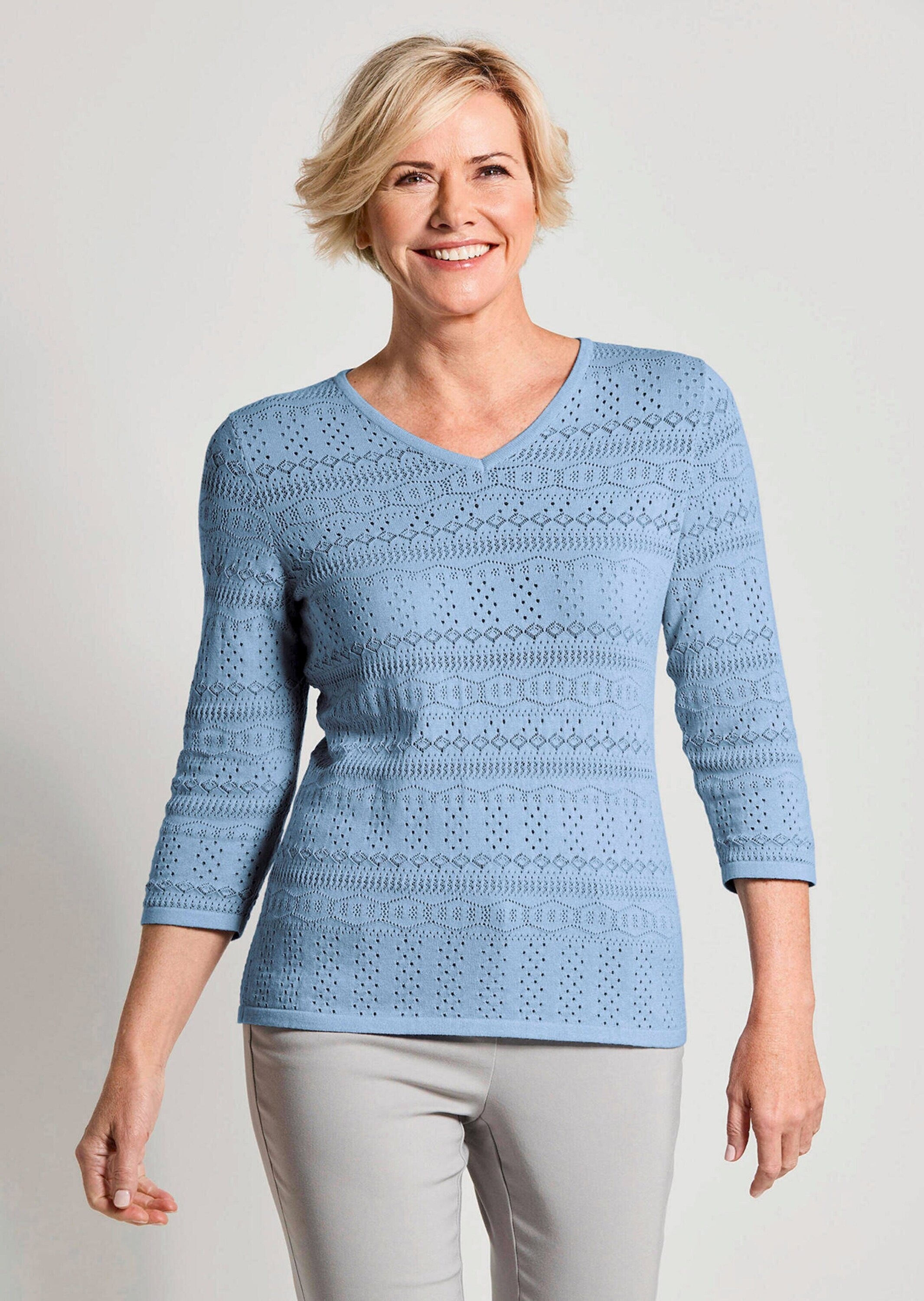 Goldner Sommerpullover V-Neck Sweater Light Blue Size 48 3