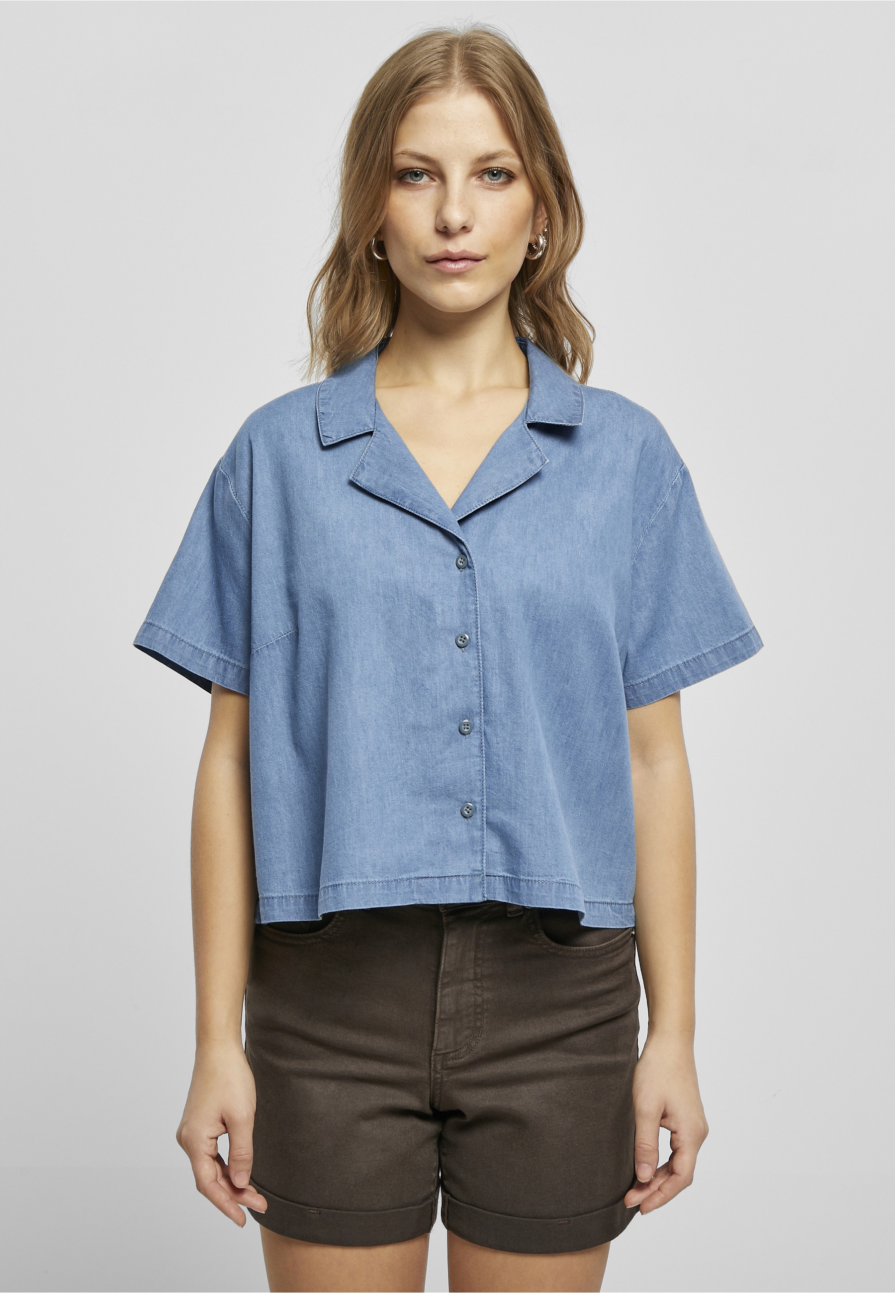 URBAN CLASSICS Blusenshirt »Urban Classics Damen Ladies Light Denim Resort Shirt« 1 tlg.