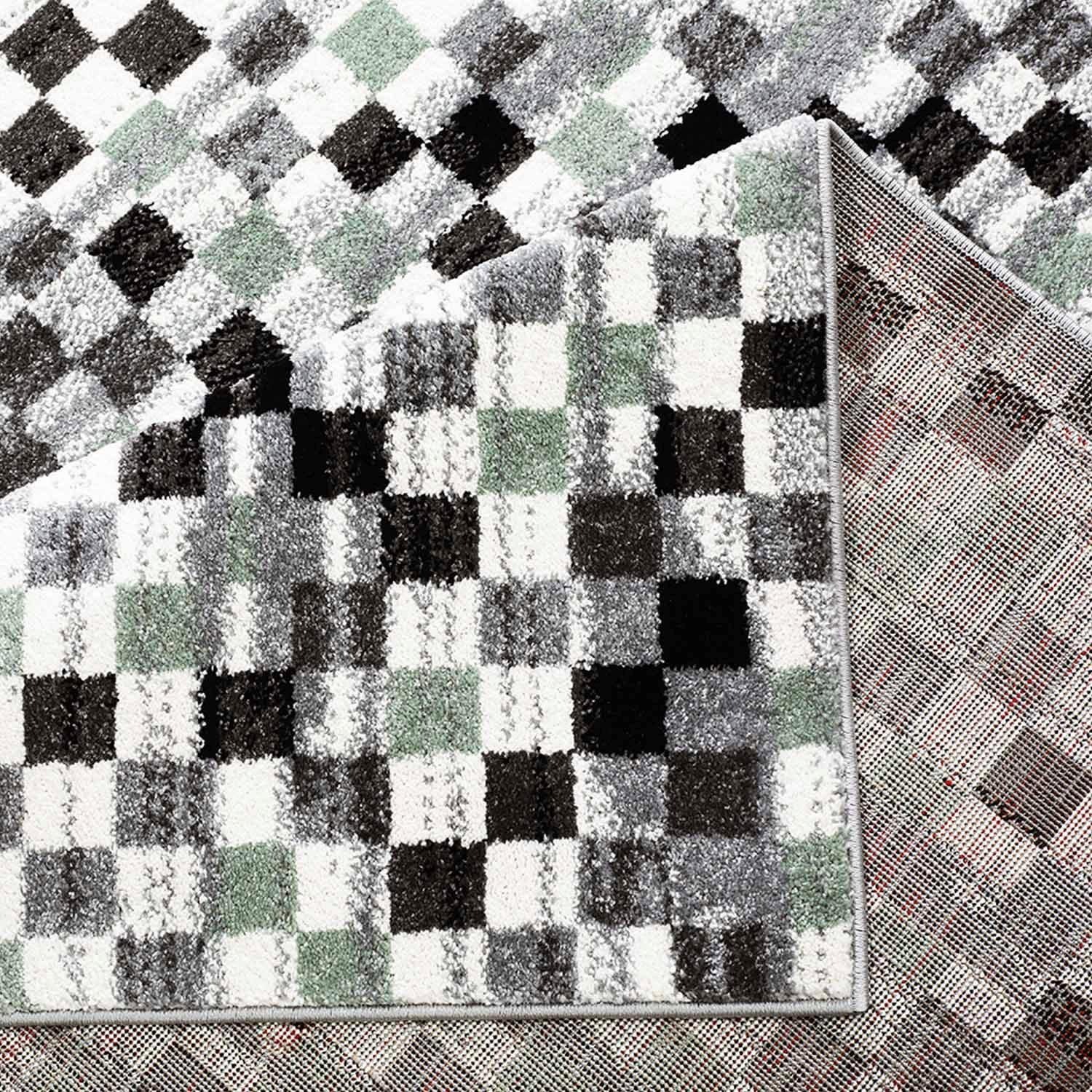 Teppich CARPET CITY "Moda 1141" Gr. 2, grün, B:80cm H:11mm L:150cm, Kunstfaser, Teppiche, Teppich, Kurzflor, Karo, weich, Wohnzimmer, Schlafzimmer 3