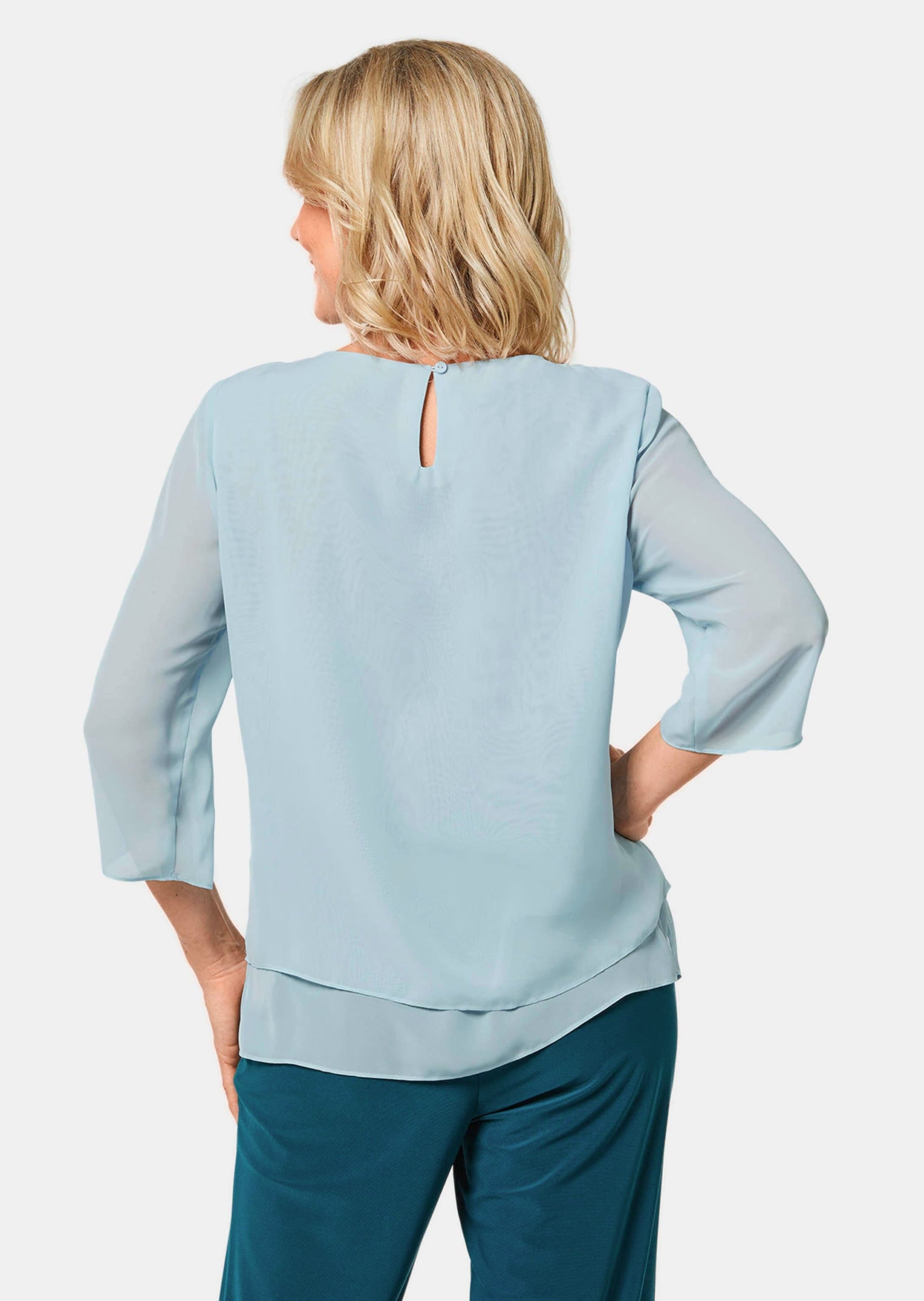 GOLDNER Kurzarmbluse »Schlupfbluse Luftige Chiffonbluse mit Pailletten«