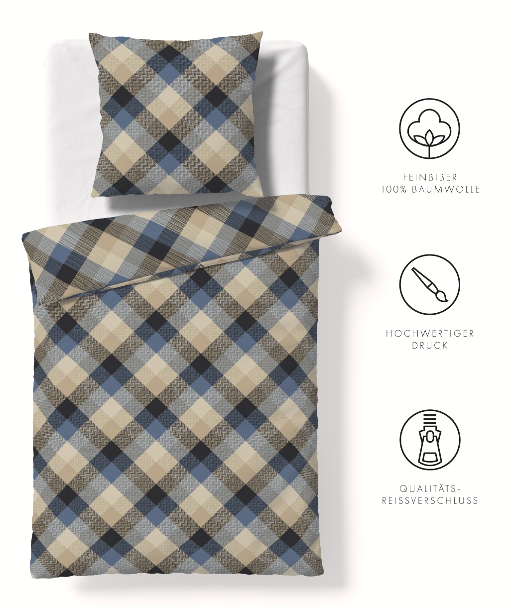 fleuresse Bettwäsche "Aspen" 2 Stk. tlg. Feinbiber mit Karo günstig online kaufen