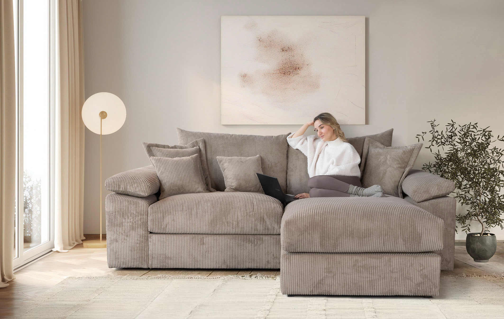 OTTO home "Soft&Cosy XL L-Form, B: 246 cm - OTTO. Verlässliche Qualität." Mega-Sofa, Cord oder Chenille-Struktur, mit Federkern & 4 Zierkissen
