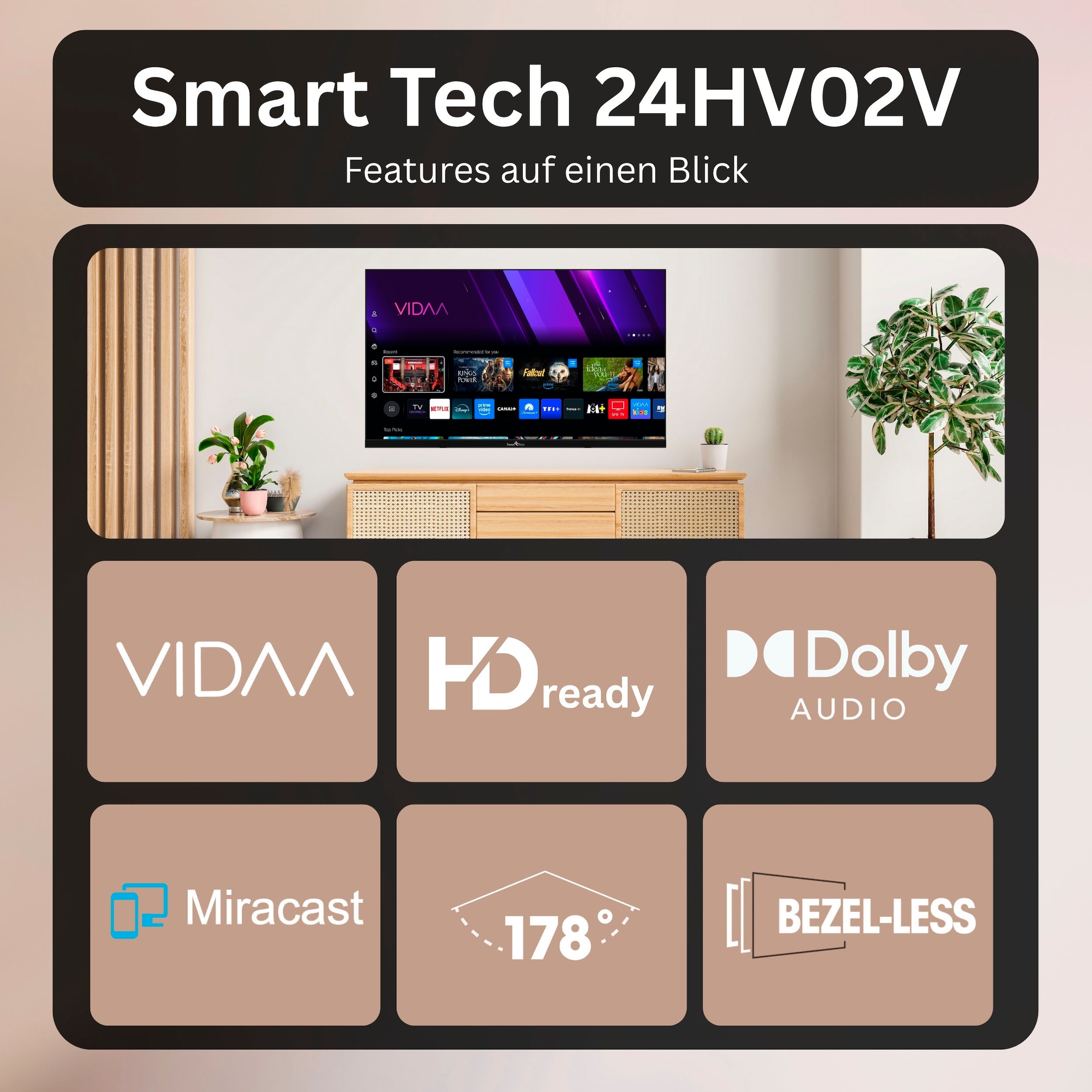 Smart Tech LED-Fernseher »24HV02V« 60 cm/24 ″ HD ready Smart-TV