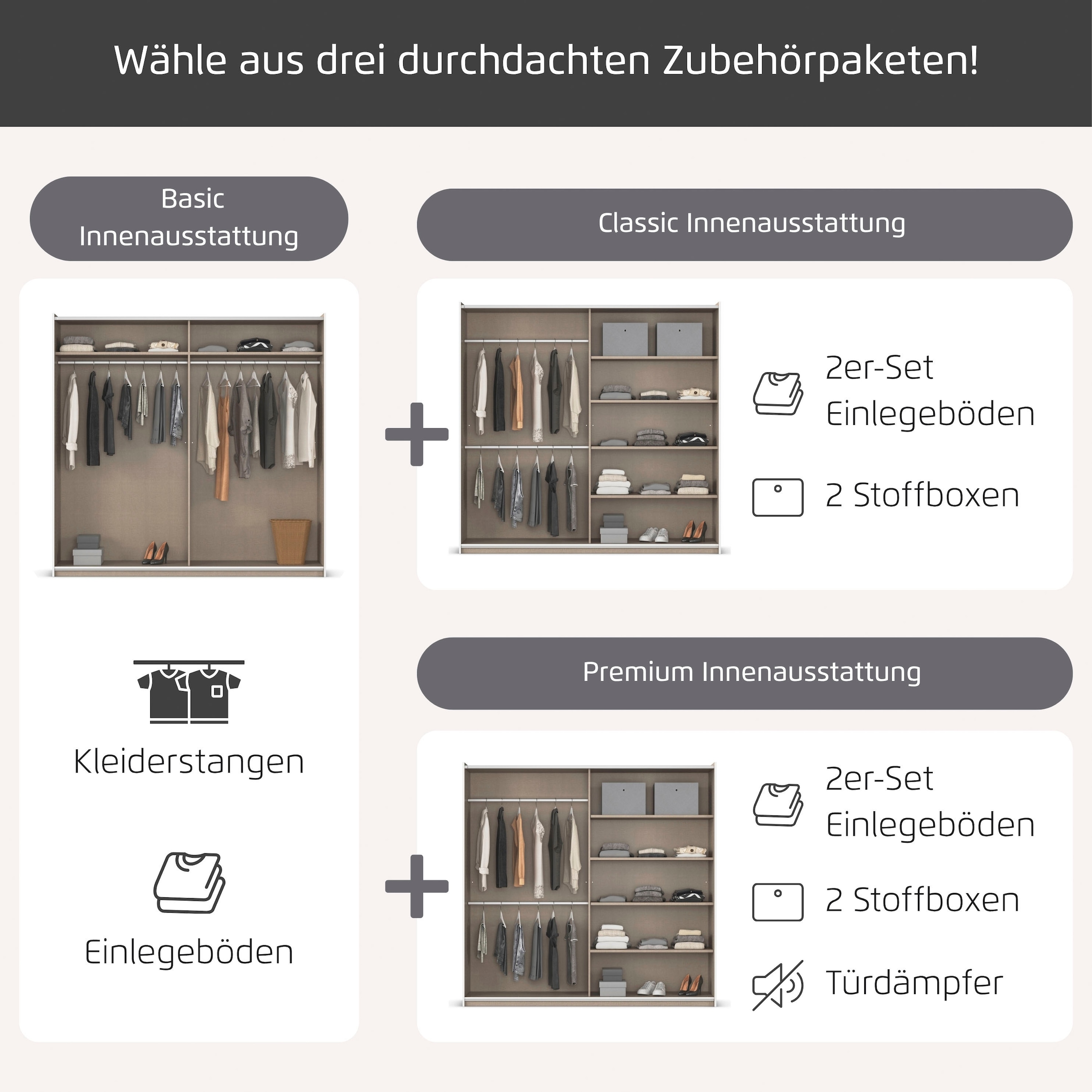 rauch Kleiderschrank »Schwebetürenschrank Schrank Garderobe Wäscheschrank ASTANA« 3 Ausstattungen BASIC/CLASSIC/PREMIUM (inkl. SOFT-CLOSE-FUNKTION),  großflächige Spiegelfront, B/H/T: 218/210/59 cm MADE IN GERMANY