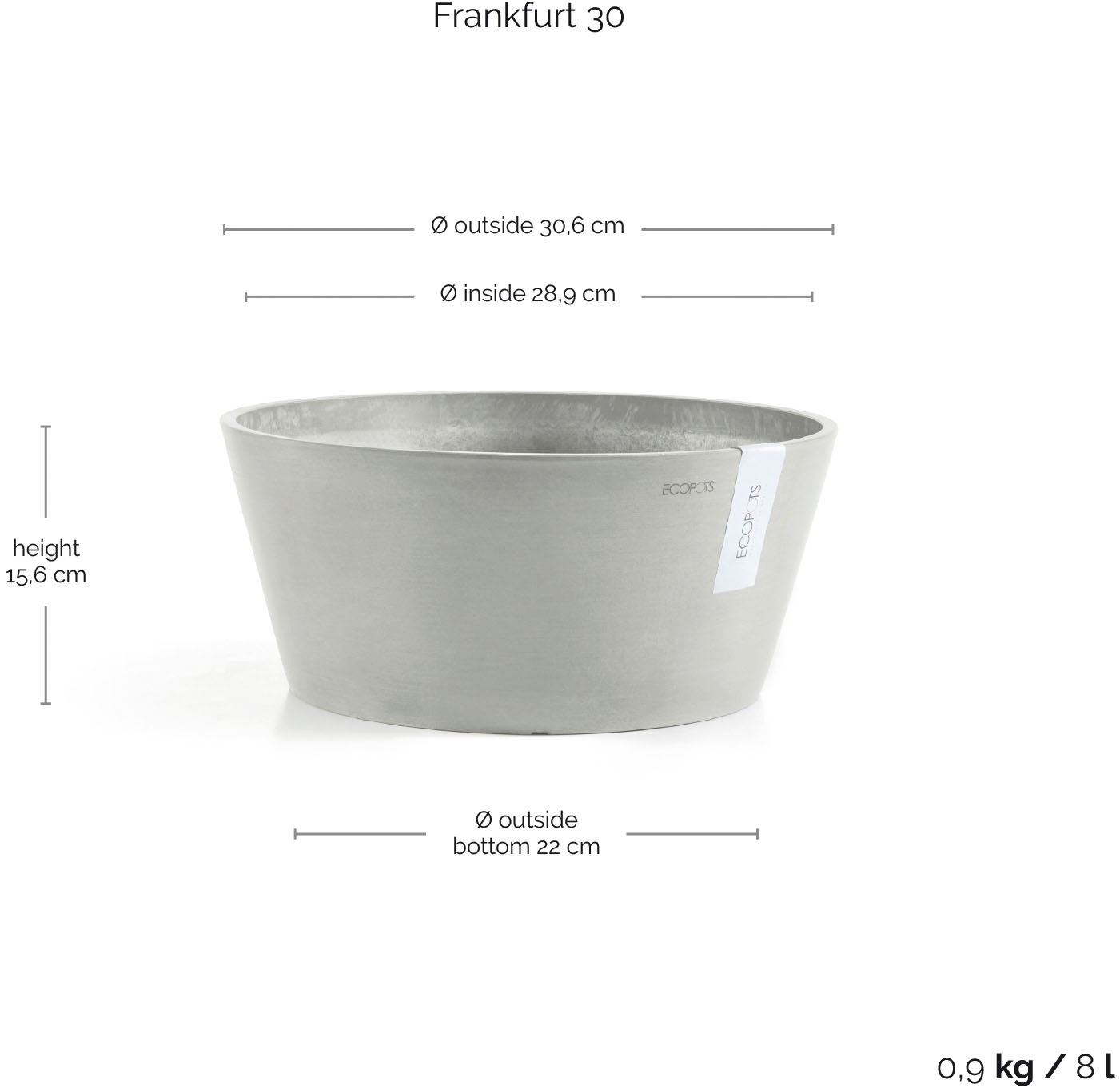 ECOPOTS Blumentopf »Frankfurt 30 Weißgrau« für innen und außen: frostsicher, bruchsicher und lichtbeständig