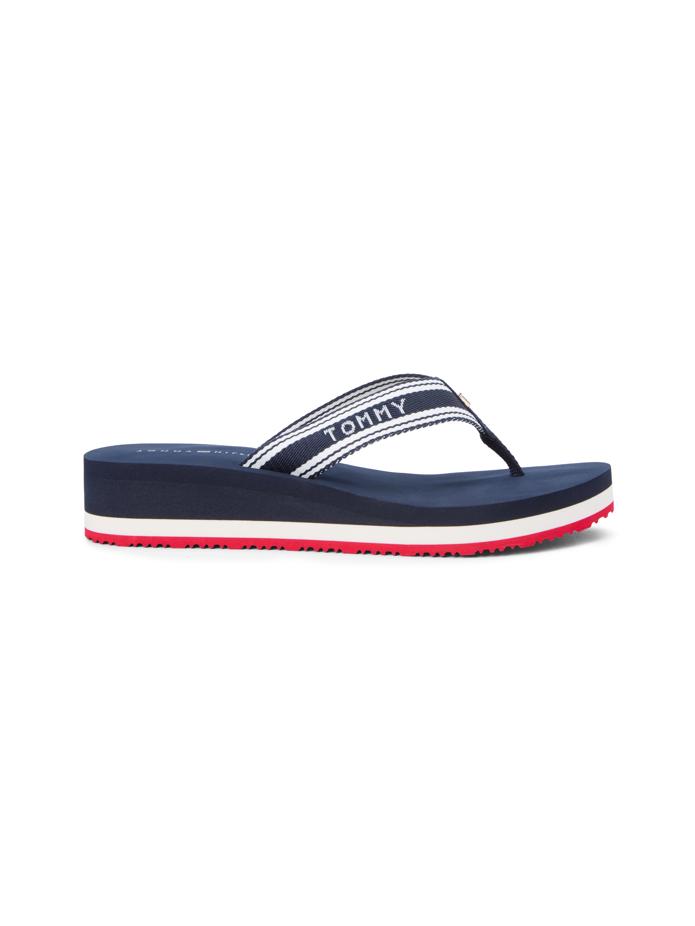 Tommy Hilfiger Zehentrenner »TH FLAG PRINT SUMMER SANDAL«  Keilabsatz, Plateau, Sommerschuh, Dianette mit gestreifter Bandage