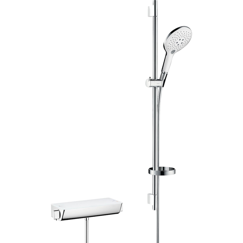 hansgrohe Duschsystem »Aufputz 15cm, 3 Strahlarten mit Thermostat und Duschstange 90cm«, (Komplett-Set)