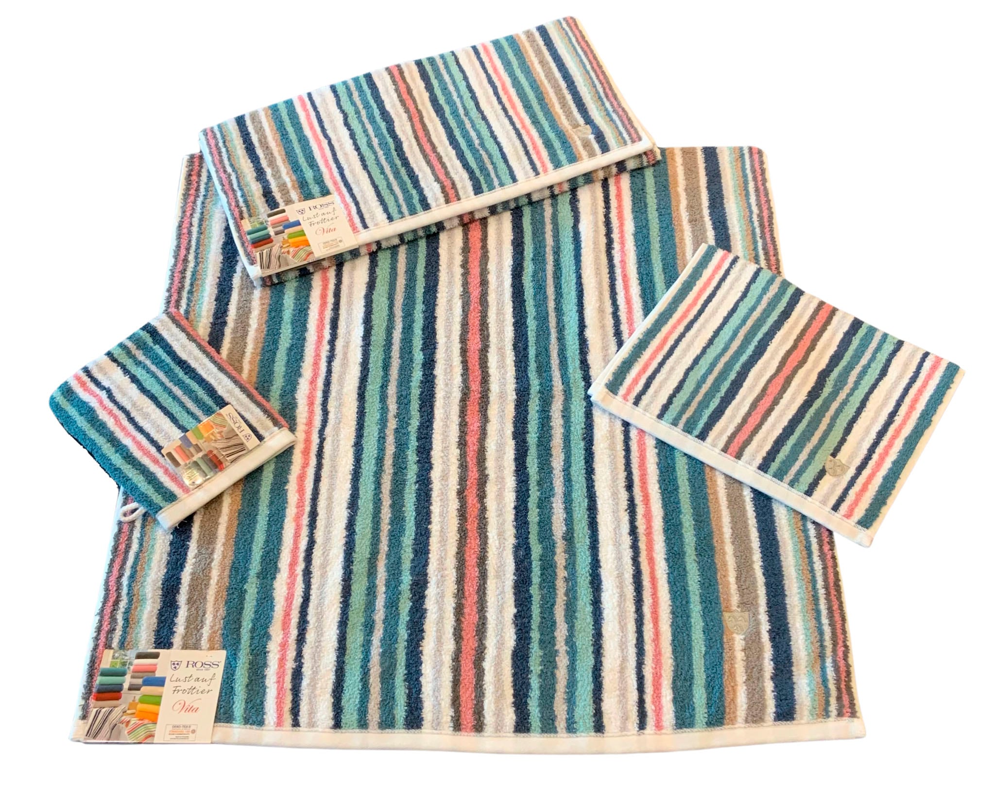 ROSS Gaestehandtuecher "Multicolor" mit Streifen und gesticktem ROSS-Emblem