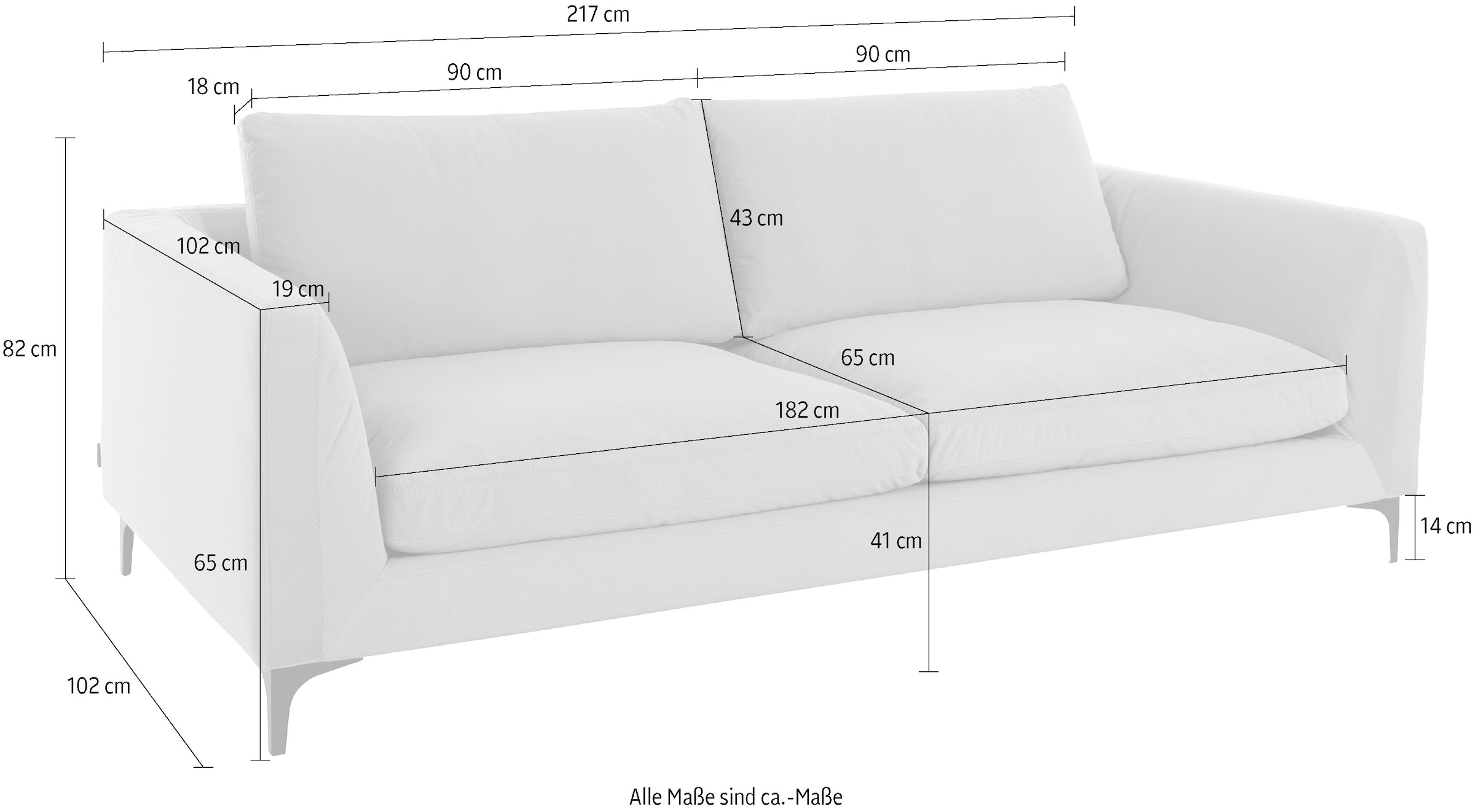 Places of Style 3-Sitzer »Nixon«, mit Federn für besseren Sitzkomfort, mit schwarzen Metallbeinen