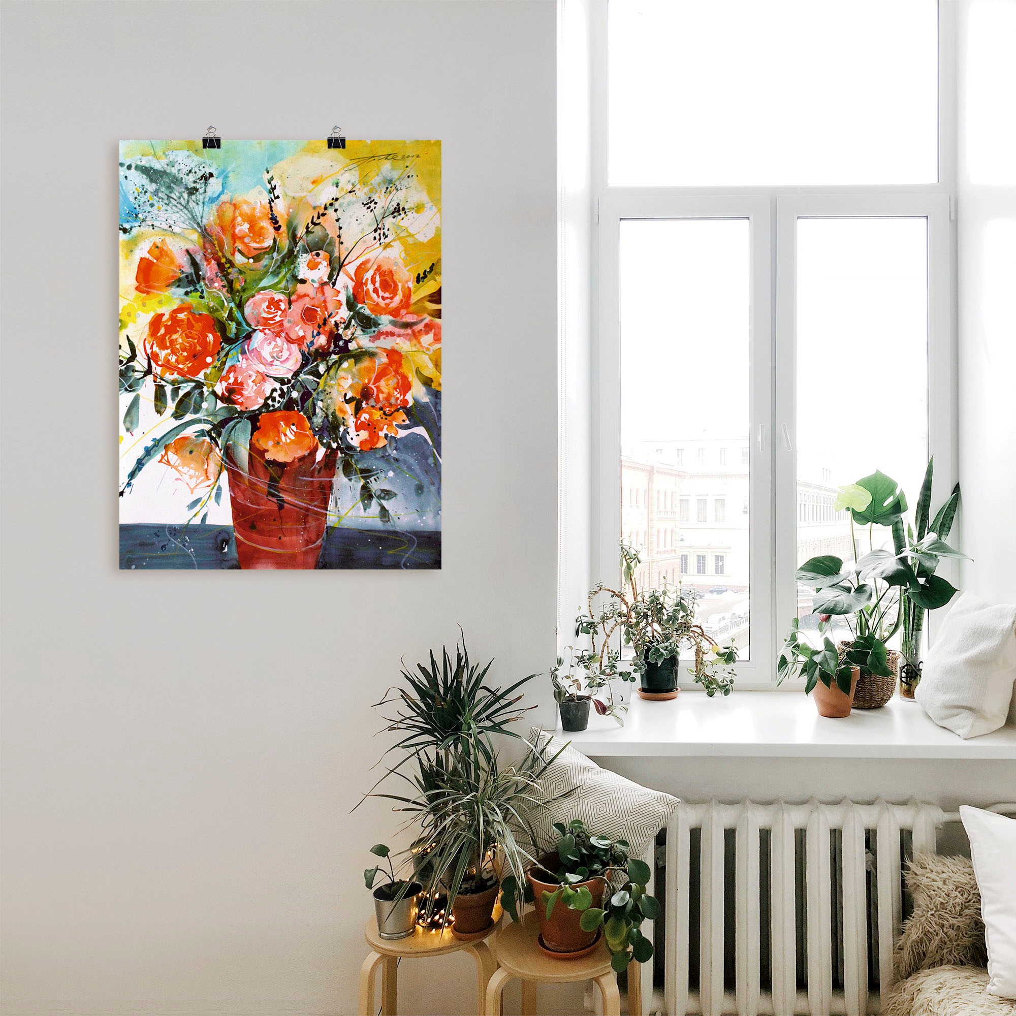 Artland Poster »Rosen in brauner Vase«, Blumen, (1 St.), als Alubild, Leinwandbild, Wandaufkleber oder Poster in versch. Größen
