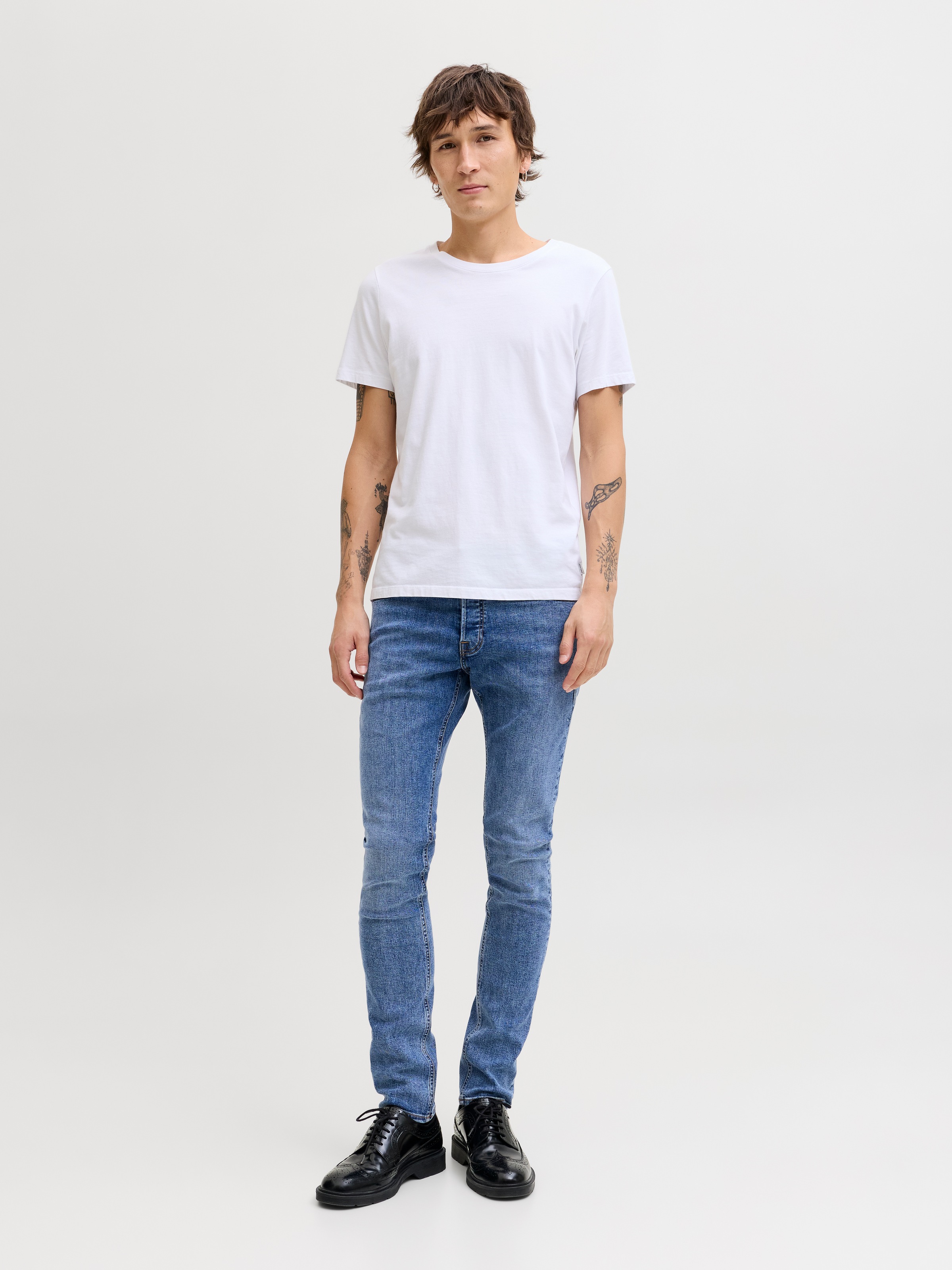 Slim-fit-Jeans JACK & JONES "JJIGLENN Slim-Fit mit Stretch und praktischer 5-Pocket-Form", Herren, Gr. 33, Länge 34, blau denim1, Denim/Jeans, Obermaterial: 71% Baumwolle, 28% Polyester, 1% Elasthan, Abriebeffekte, slim fit knöchellang, Jeans Slim-fit-Jea 4
