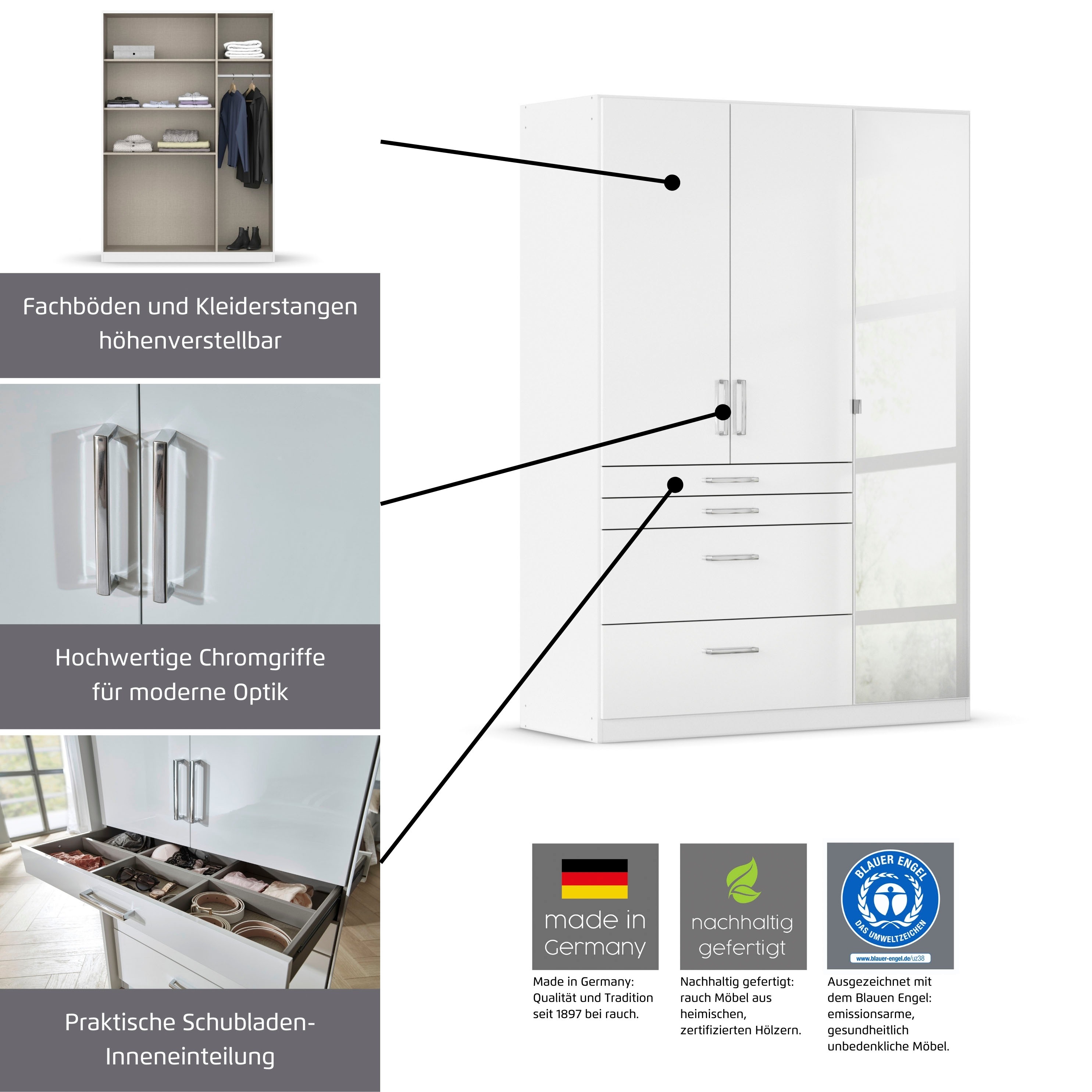 Thumbnail - rauch Drehtürenschrank "Kleiderschrank Schrank Garderobe Garderobenschrank Topseller HOMBURG", mit viel Stauraum, oberer...