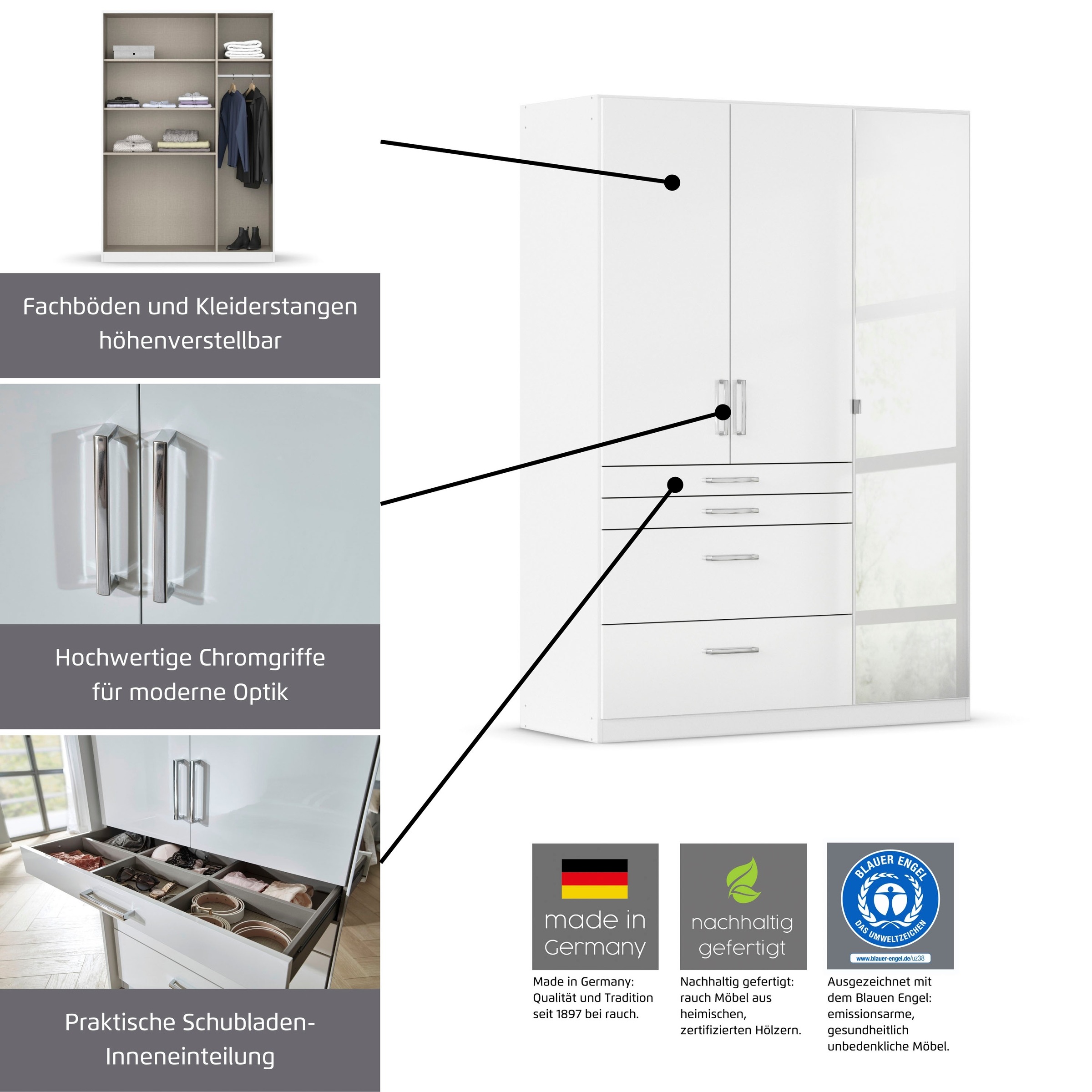 Thumbnail - rauch Schrank-Set "Kleiderschrank Schrank Garderobe Garderobenschrank Eckschrank HOMBURG" Set