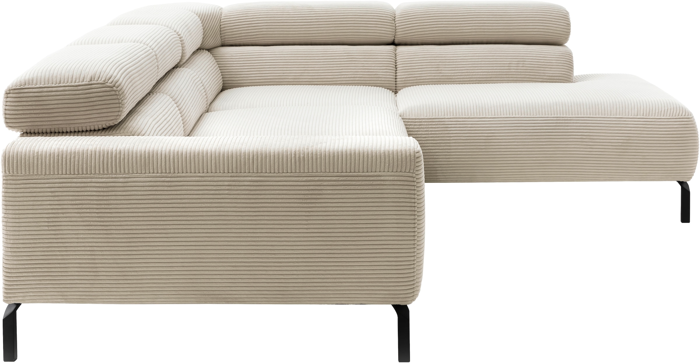 Places of Style Ecksofa »Antonelli, L-Form, inkl. Kopfteilverstellung, Breite 276 cm«, mit elektrischer Sitztiefenverstellung, in Cord, natur