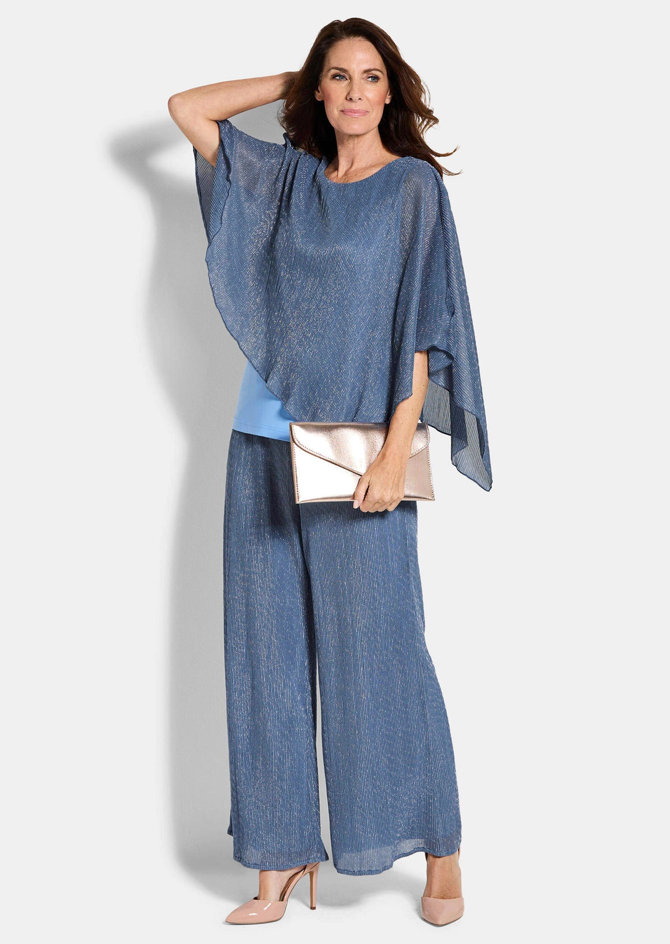 GOLDNER Kurzarmshirt »Kurzgröße Asymmetrisches Blusenshirt mit Glanzgarn« Shirt mit asymmetrischen Überwurf