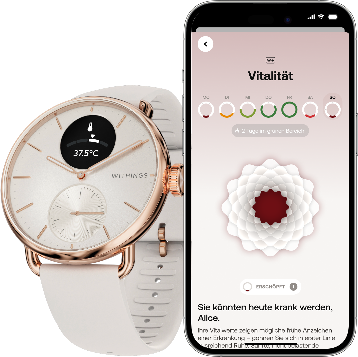 Thumbnail - Withings Smartwatch "ScanWatch 2 38mm, hybrid, Akku bis 35 Tage, 50 M Wasserdicht" HealthSense OS
