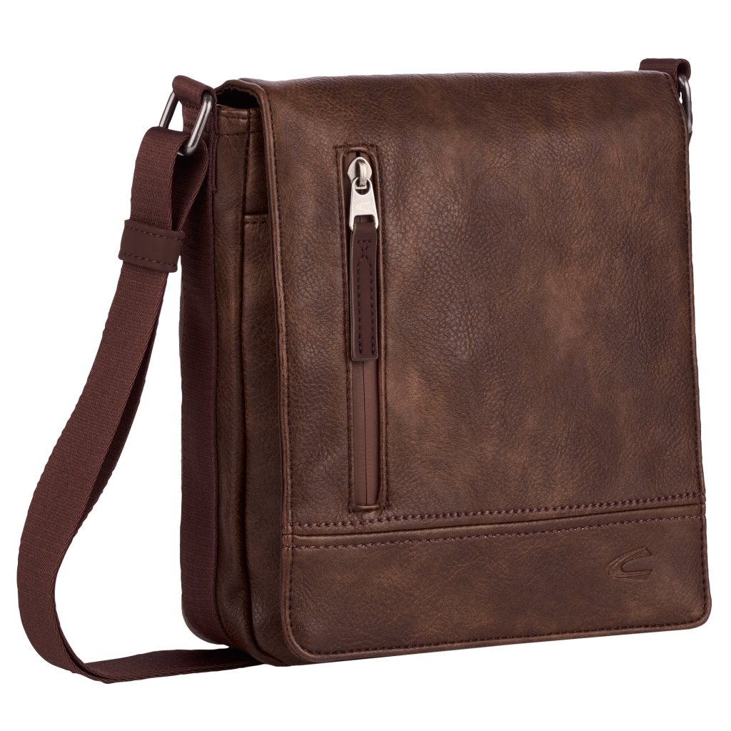 Umhängetasche CAMEL ACTIVE "Traces", Damen, Gr. B/H/T: 20,5cm x 24cm x 6,5cm, braun, Polyurethan, Taschen Umhängetasche, aus Lederimitat, funktional mit vielen Fächern & hochwertigem Gurtband