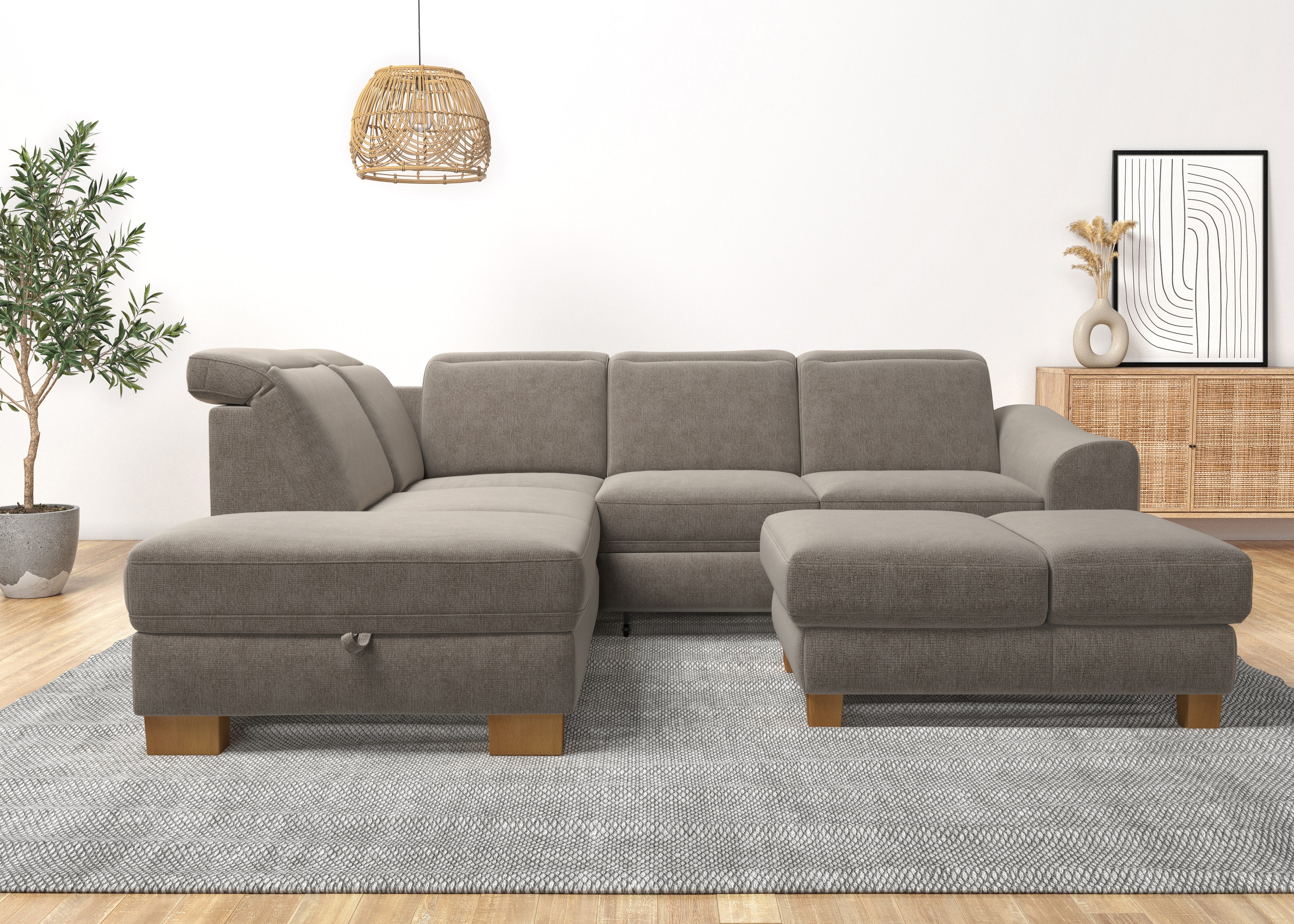 Home affaire Ecksofa "Dundee L-Form" wahlweise mit Kopfteilverstellung und zusätzlich mit Schlaffunktion