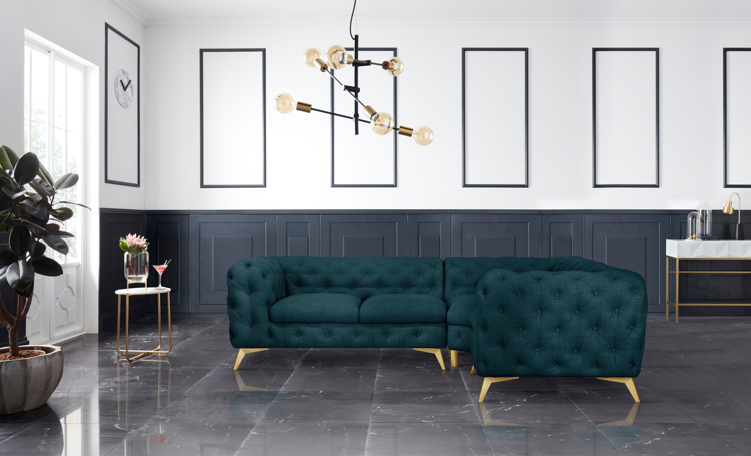 Home affaire Chesterfield-Sofa "Ecksofa GLYNIS L-Form mit Wellenunterfederu günstig online kaufen