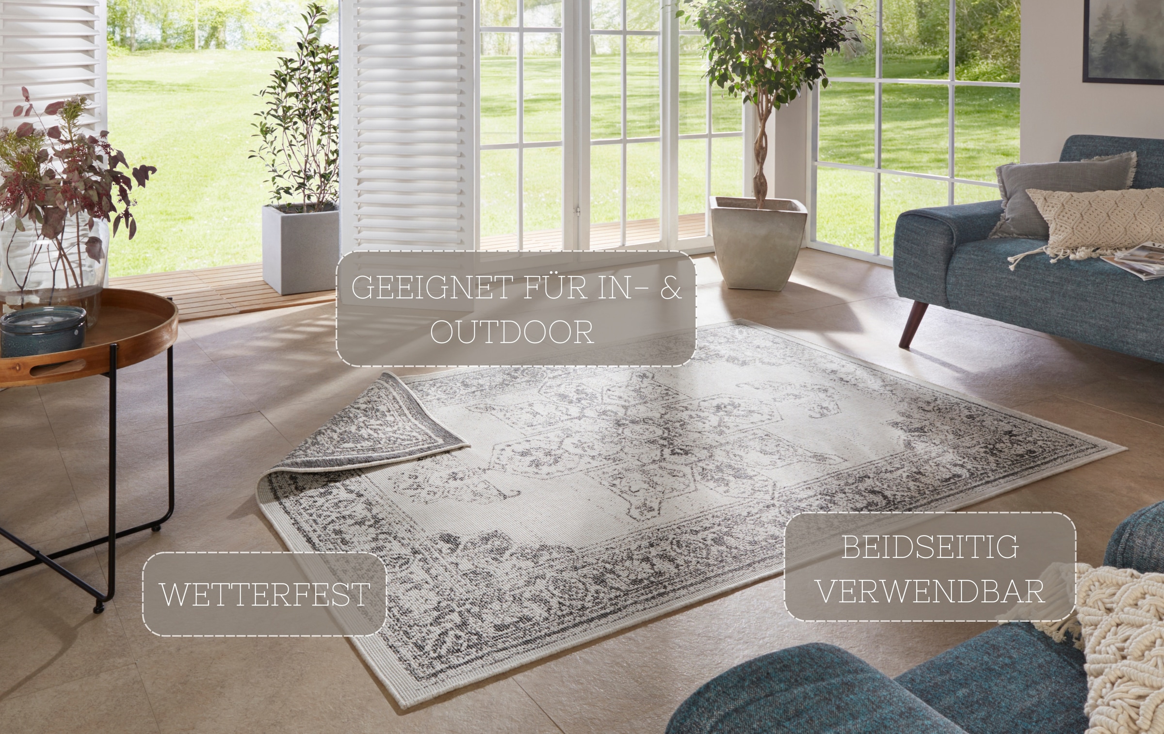NORTHRUGS Teppich »Borbon Wendeteppich«, rechteckig, 5 mm Höhe, In-& Outdoor, Wetterfest, Balkon, Garten, Wohnzimmer, Wasserfest
