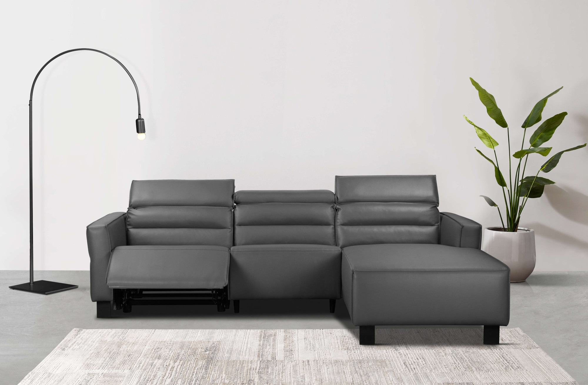 OTTO home Sofa "CARPARI Lederoptik,L-Form,224 cm, man./elektr. Relaxfunktion" (USB A/C), sowie Kopfteilverstellung