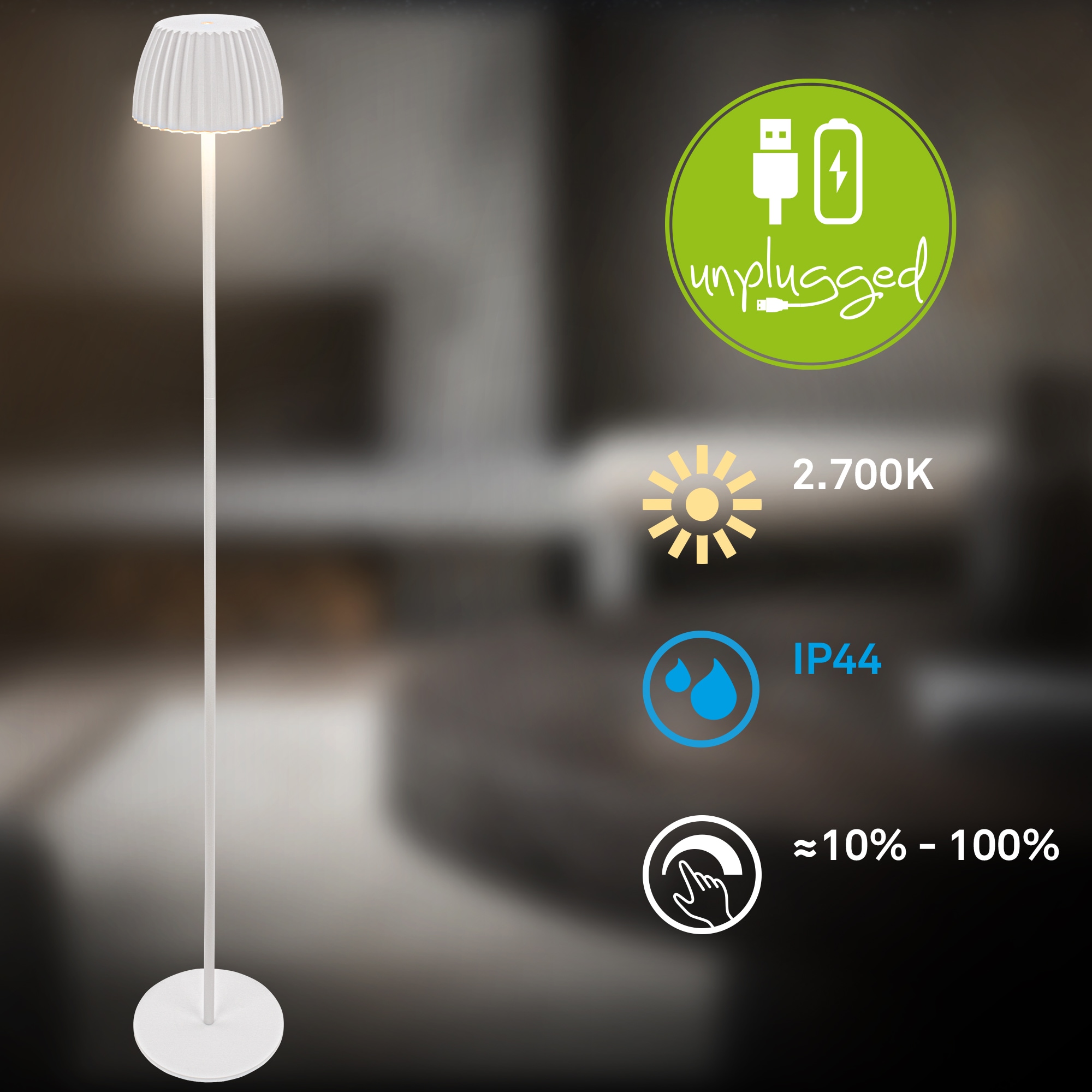 Briloner Leuchten LED Stehlampe »Akku LED Stehleuchte, weiß«