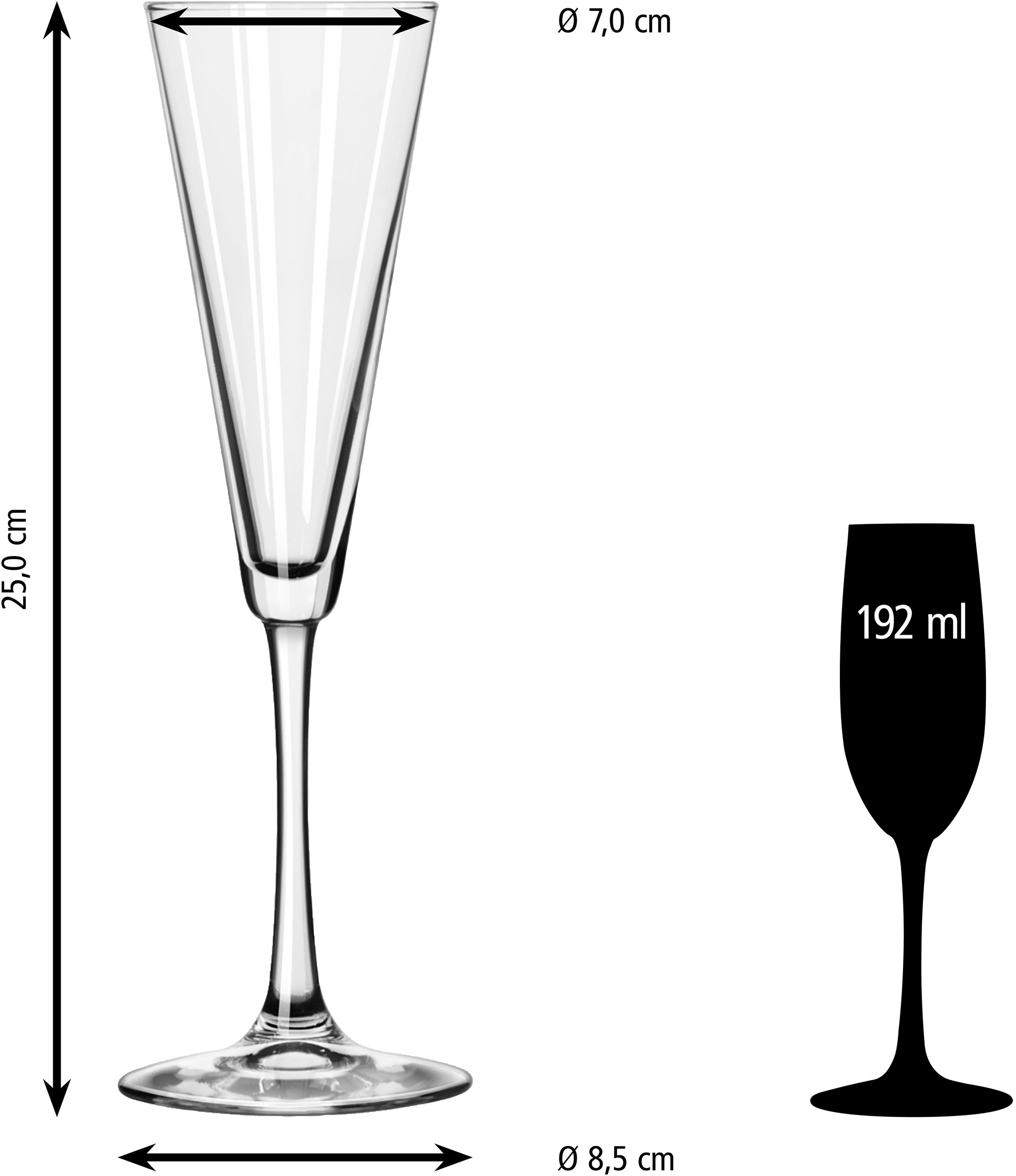 LIBBEY Sektglas »Gläser-Set -VINA- 192 ml, Ø: 8,5 cm, H: 25 cm, 12er Set«, (Set, 12 tlg.), hochwertig verarbeitet, im modernen Design