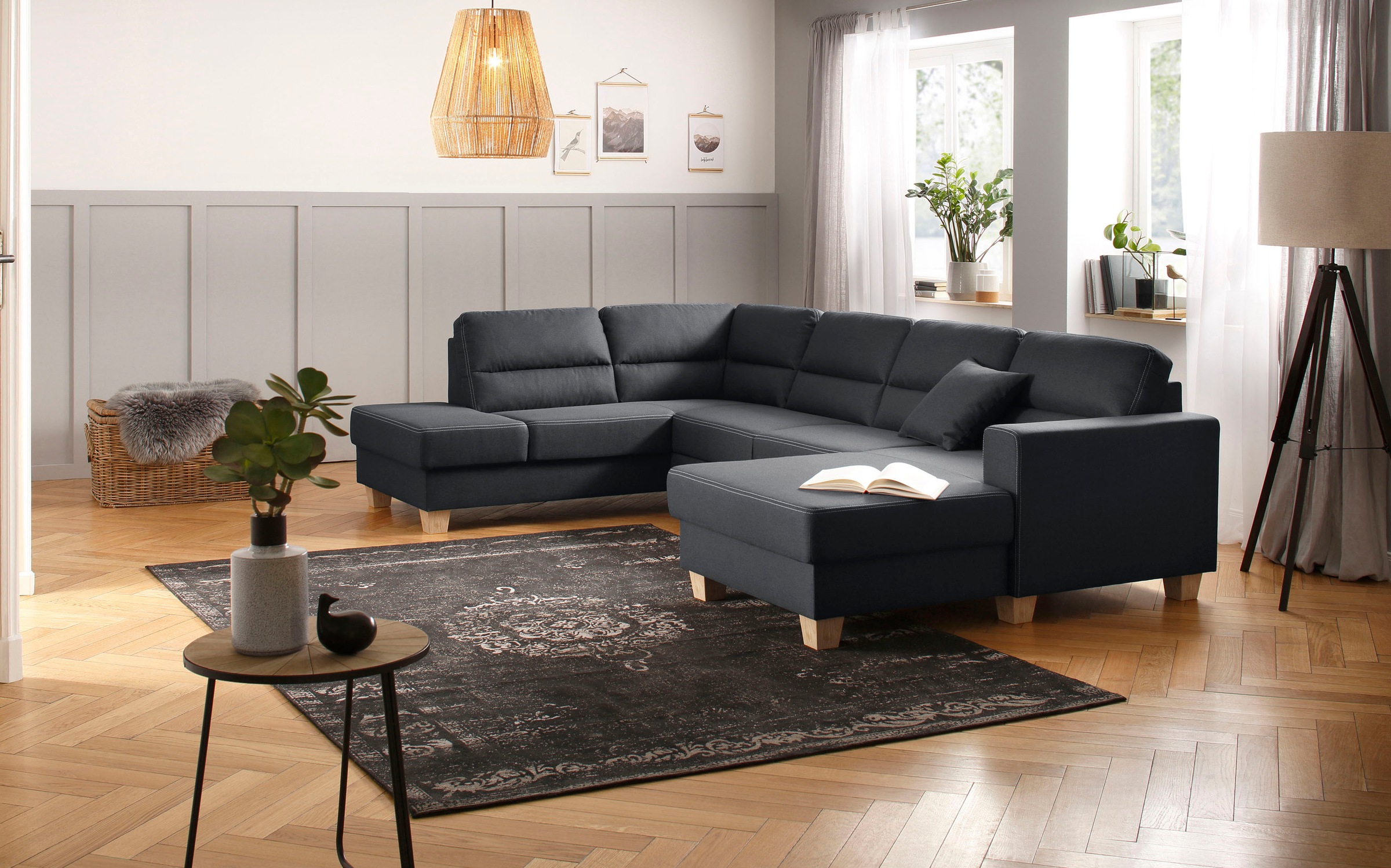 Home affaire Wohnlandschaft »Navan, U-Form«, wahlweise mit Bettfunktion und Kopfstütze