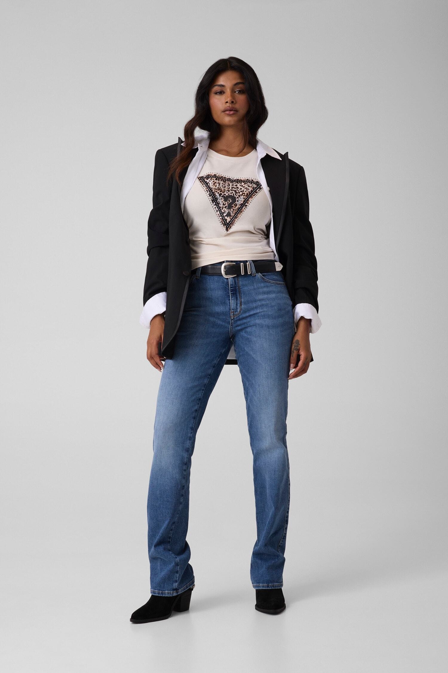 Guess T-Shirt »CN SAVANNA LEOPARD TRIANGLE« mit Frontprint, Stretch-Baumwolle