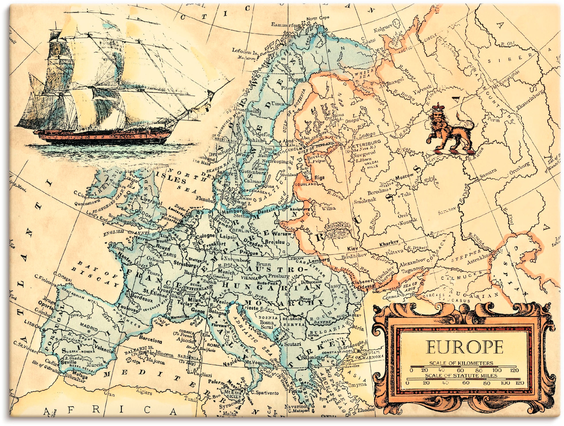 Artland Wandbild "Europakarte", Landkarten, (1 St.), als Leinwandbild, Post günstig online kaufen