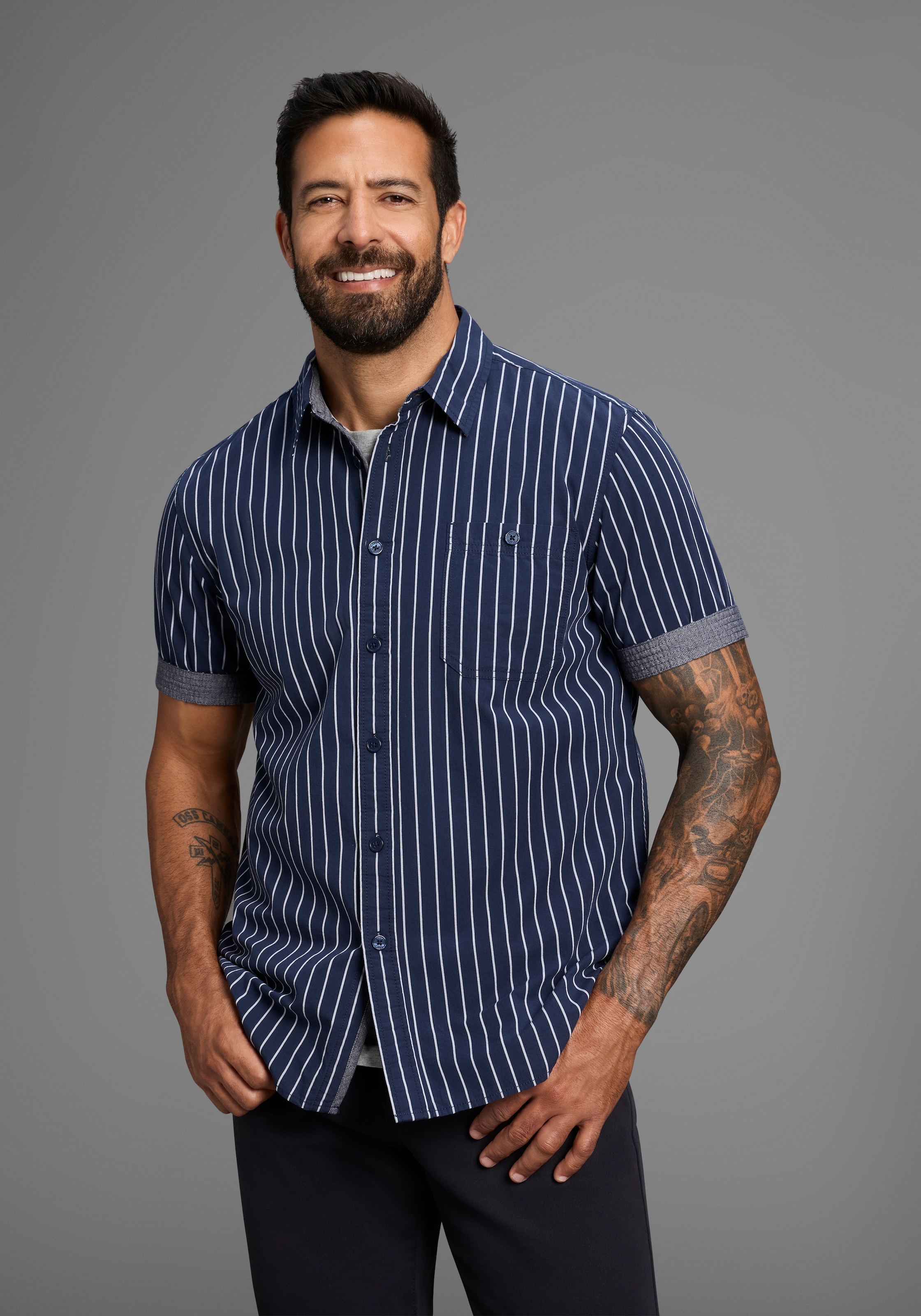 Mans World Kurzarmhemd, modern gestreift günstig online kaufen